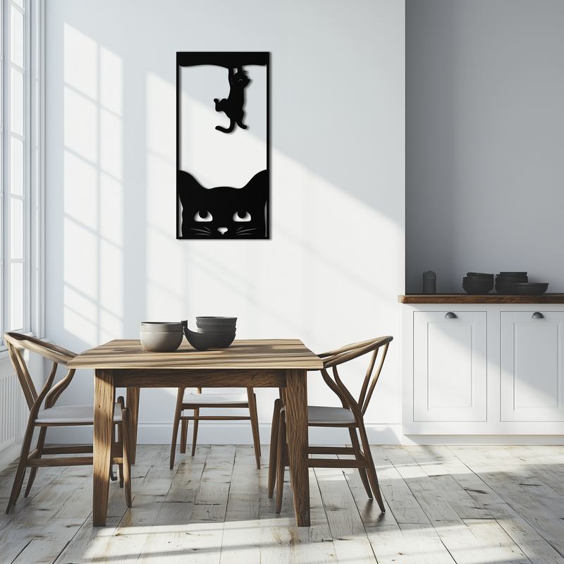 Cute Cat and Kitten Metal Wall Art – Playful Hanging Cat Silhouette Steel Decor for Pet Lovers and Home Interiors- KAF407 by Enova Art