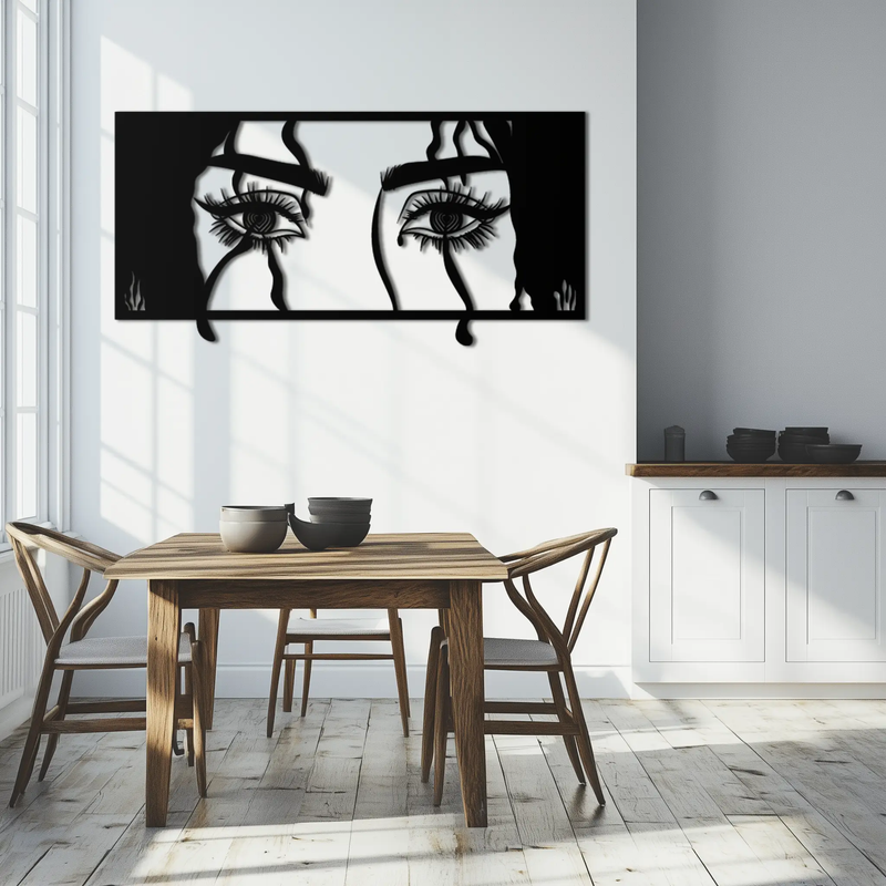 Mysterious Woman Eyes Metal Wall Art – Black Steel Feminine Silhouette Decor for Modern Stylish Interiors- KAF408 by Enova Art