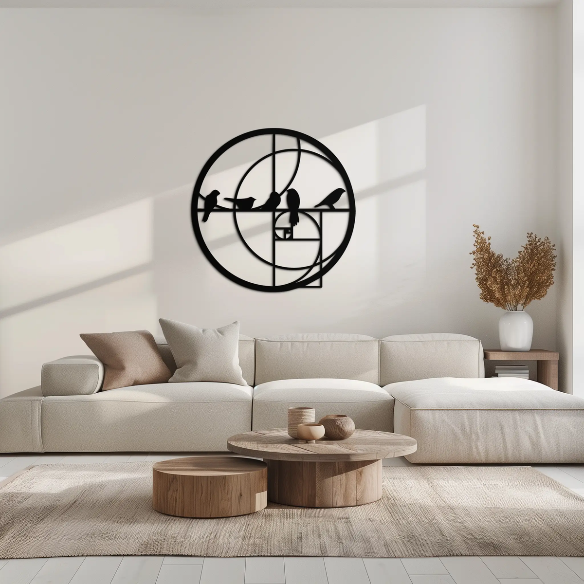 Golden Ratio Birds Metal Wall Art – Fibonacci Spiral and Birds Silhouette Black Steel Decor for Modern Interiors- KAF410 by Enova Art