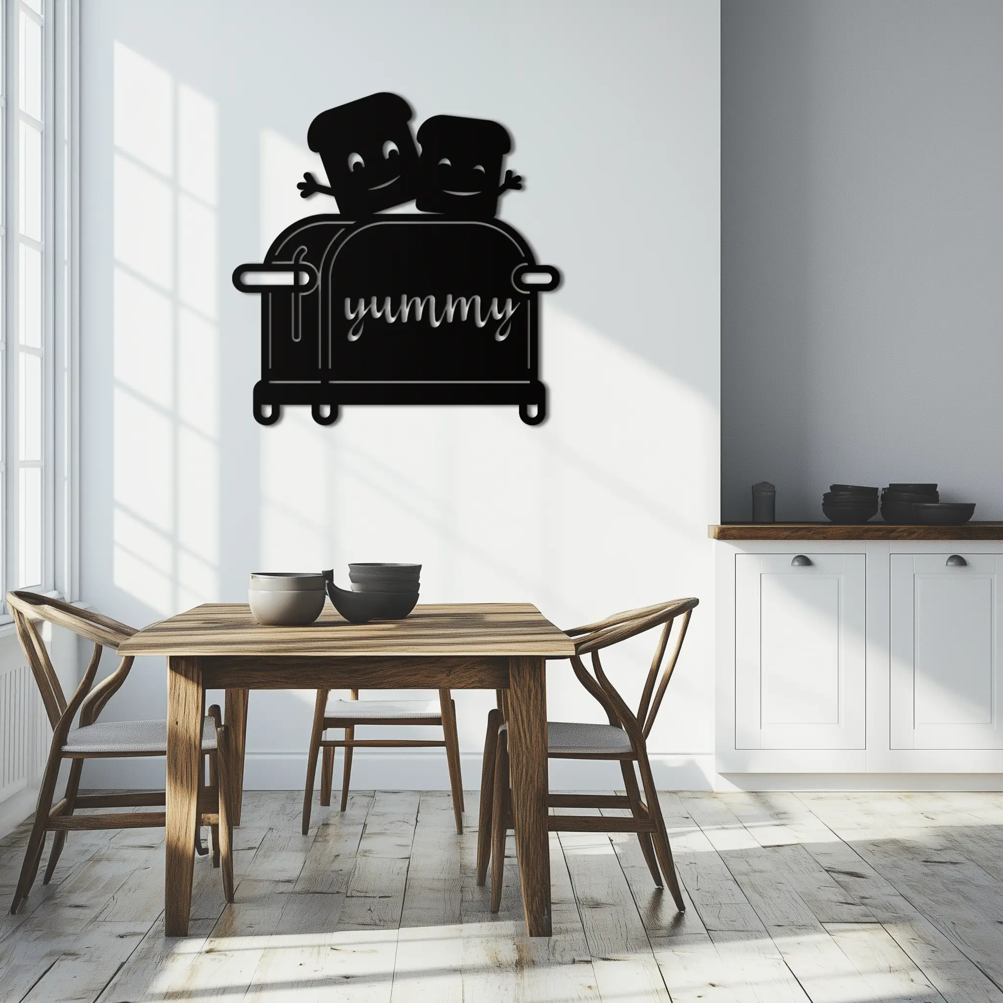 Cute Yummy Toast Metal Wall Art – Playful Kitchen Decor with Smiling Toast Characters on Toaster for Modern Home- KAF412 by Enova Art