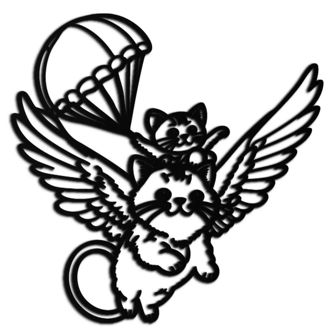 Flying Cats with Parachute Metal Wall Art – Adorable Winged Cat & Kitten Steel Decor for Kids Room and Nursery- KAF413 by Enova Art
