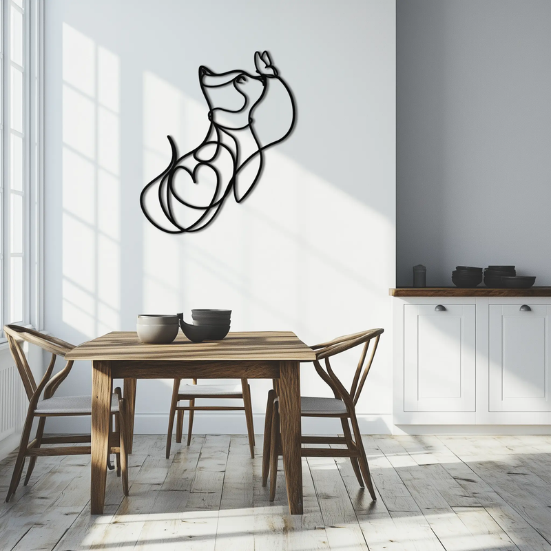 Dog and Butterfly Line Art Metal Wall Decor – Minimalist Pet Silhouette Black Steel Artwork for Home Interiors- KAF414 by Enova Art