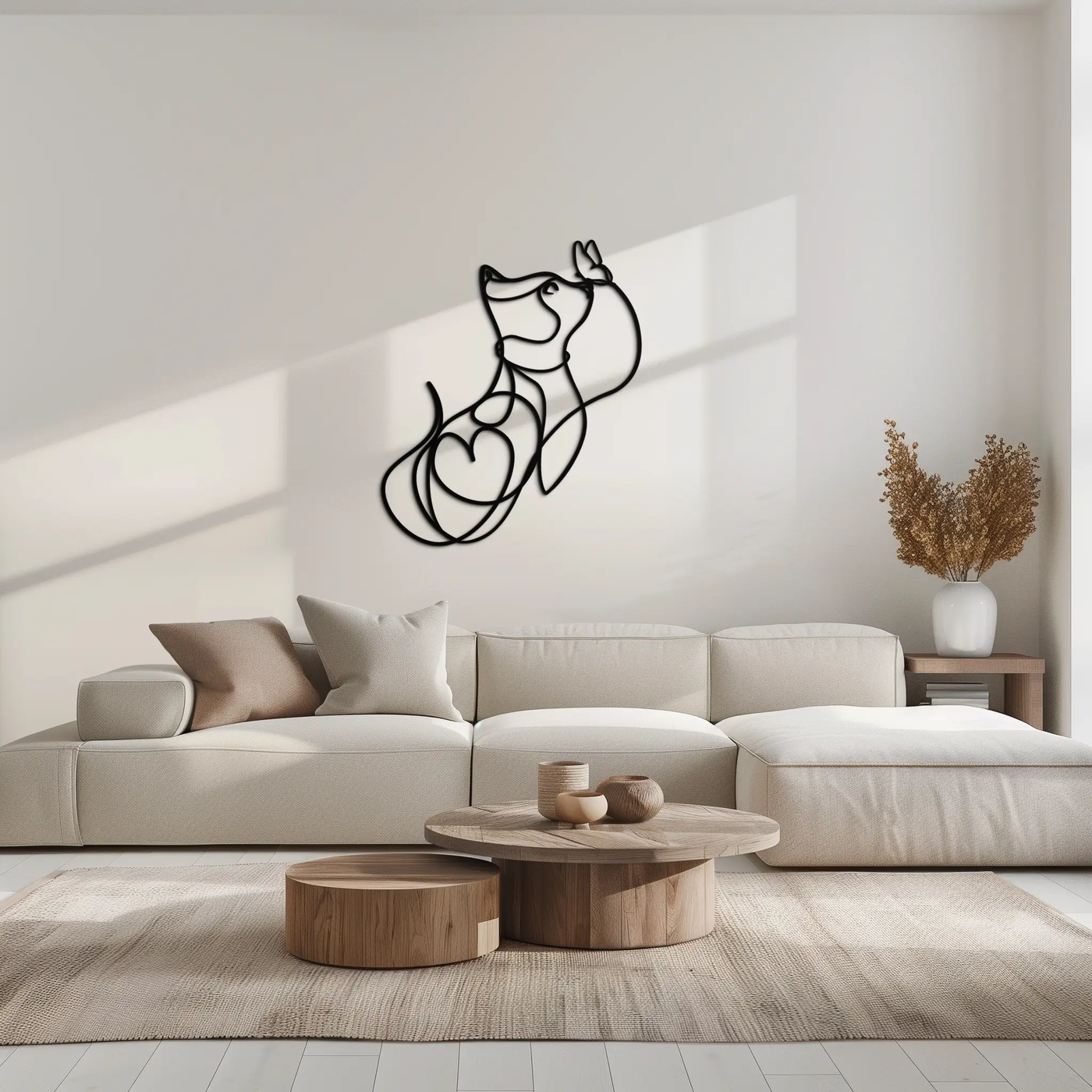 Dog and Butterfly Line Art Metal Wall Decor – Minimalist Pet Silhouette Black Steel Artwork for Home Interiors- KAF414 by Enova Art