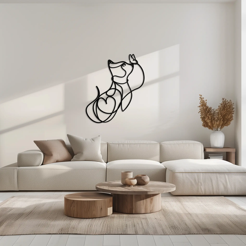 Dog and Butterfly Line Art Metal Wall Decor – Minimalist Pet Silhouette Black Steel Artwork for Home Interiors- KAF414 by Enova Art