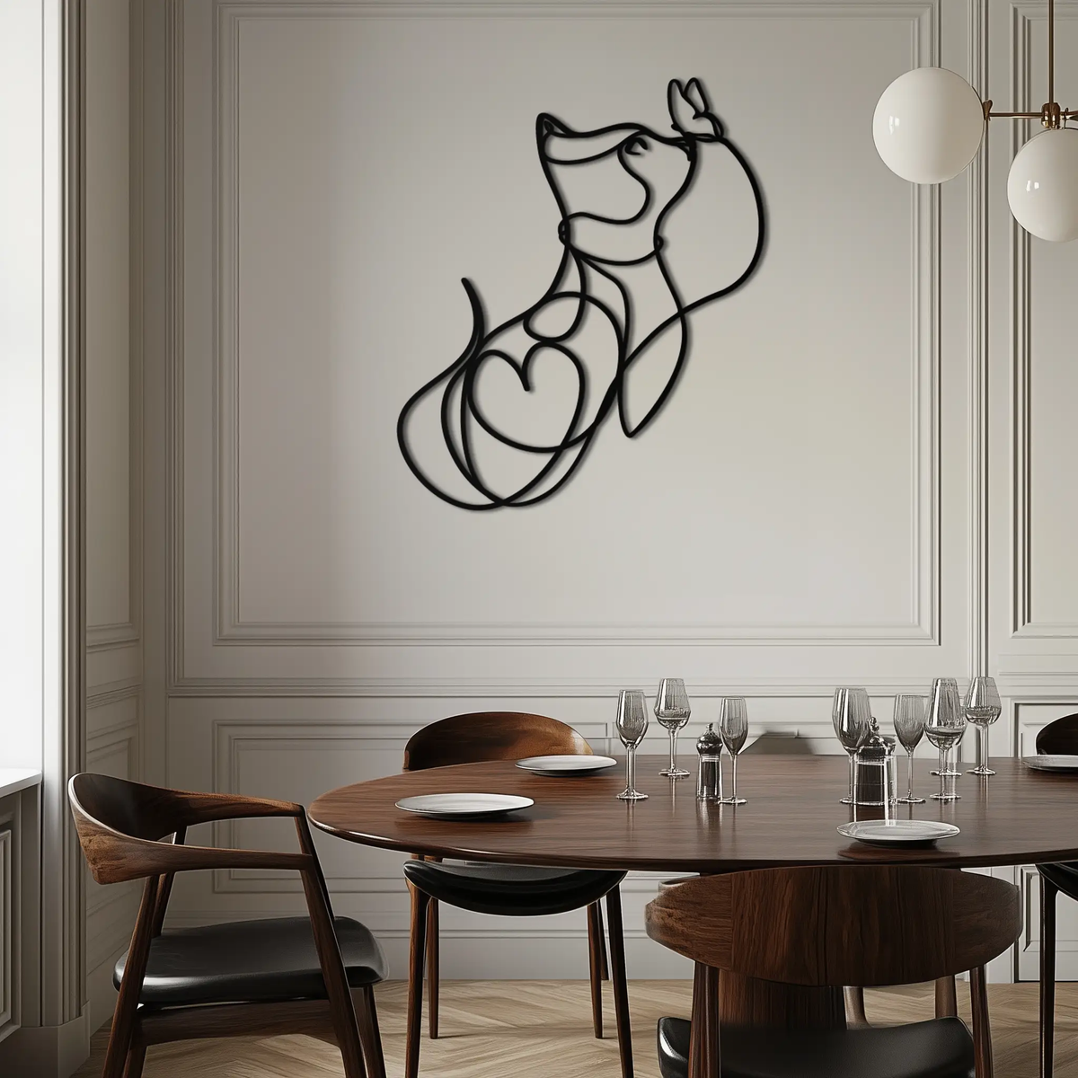 Dog and Butterfly Line Art Metal Wall Decor – Minimalist Pet Silhouette Black Steel Artwork for Home Interiors- KAF414 by Enova Art
