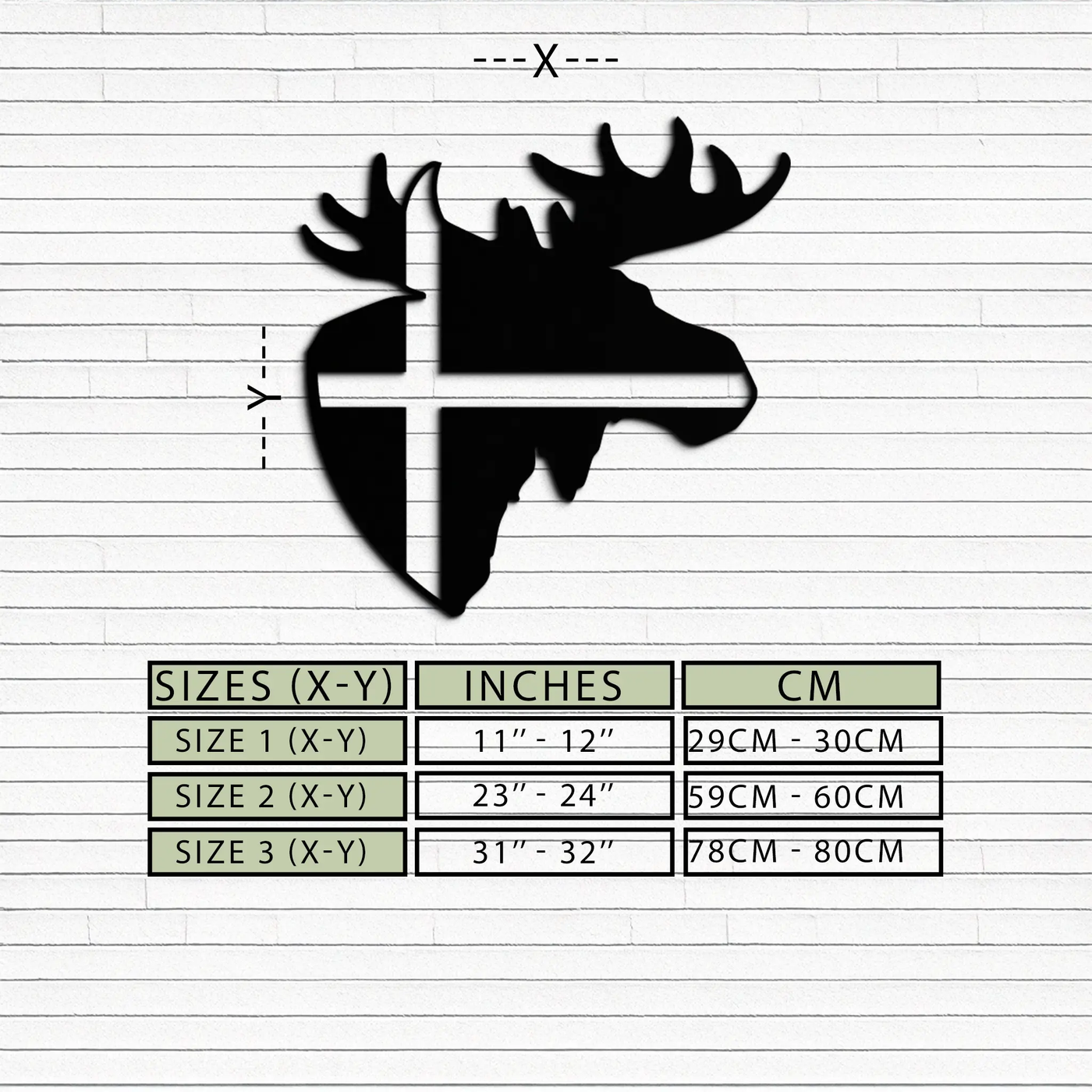 Nordic Moose Silhouette Metal Wall Art – Scandinavian Elk Head with Cross Decor for Modern Rustic Interiors- KAF415 by Enova Art