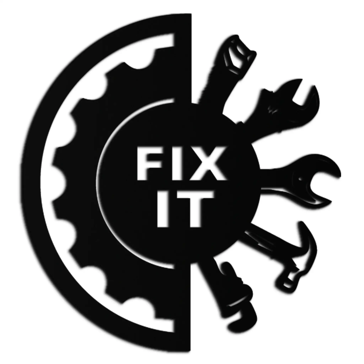 Fix It Tools Metal Wall Art – Industrial Gear & Hand Tools Silhouette Black Steel Decor for Garage or Workshop- KAF419 by Enova Art