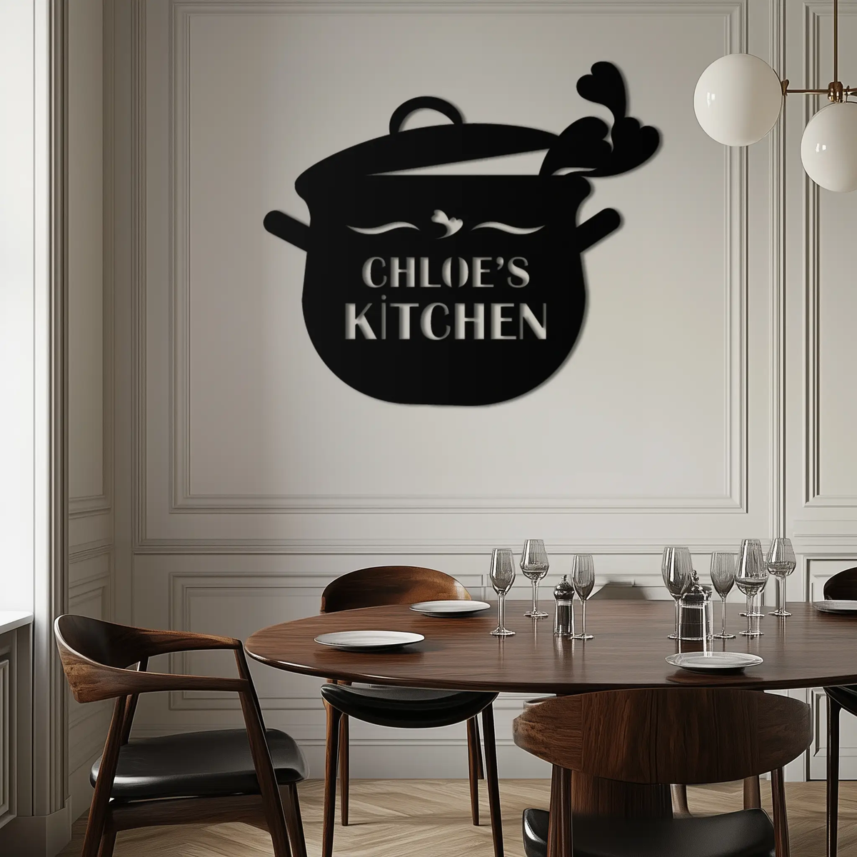 Cute Smiling Cooking Pot Metal Wall Art – Playful Kitchen Steel Decor with Heart Steam for Home and Café Interiors- KAF420 by Enova Art