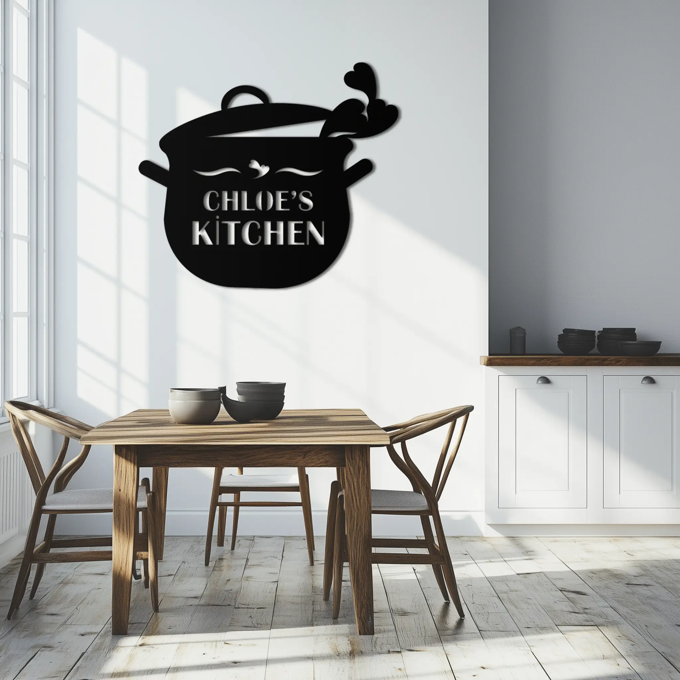 Cute Smiling Cooking Pot Metal Wall Art – Playful Kitchen Steel Decor with Heart Steam for Home and Café Interiors- KAF420 by Enova Art