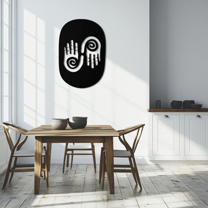 Abstract Spiral Hands Metal Wall Art – Mystical Black Steel Decor with Spiraled Palm Silhouette for Modern Interiors- KAF421 by Enova Art