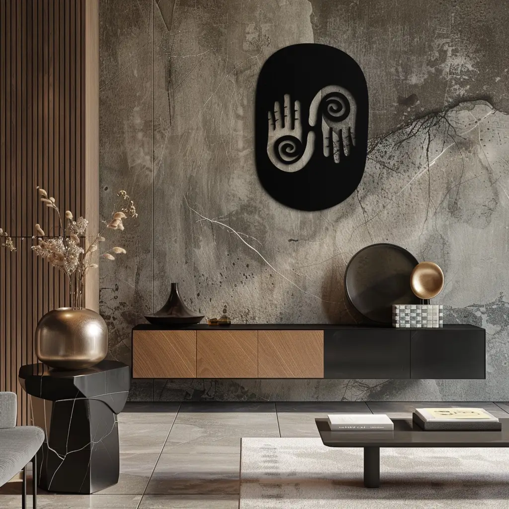 Abstract Spiral Hands Metal Wall Art – Mystical Black Steel Decor with Spiraled Palm Silhouette for Modern Interiors- KAF421 by Enova Art