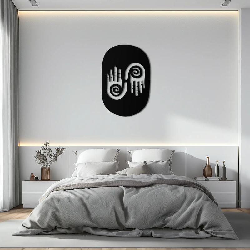 Abstract Spiral Hands Metal Wall Art – Mystical Black Steel Decor with Spiraled Palm Silhouette for Modern Interiors- KAF421 by Enova Art