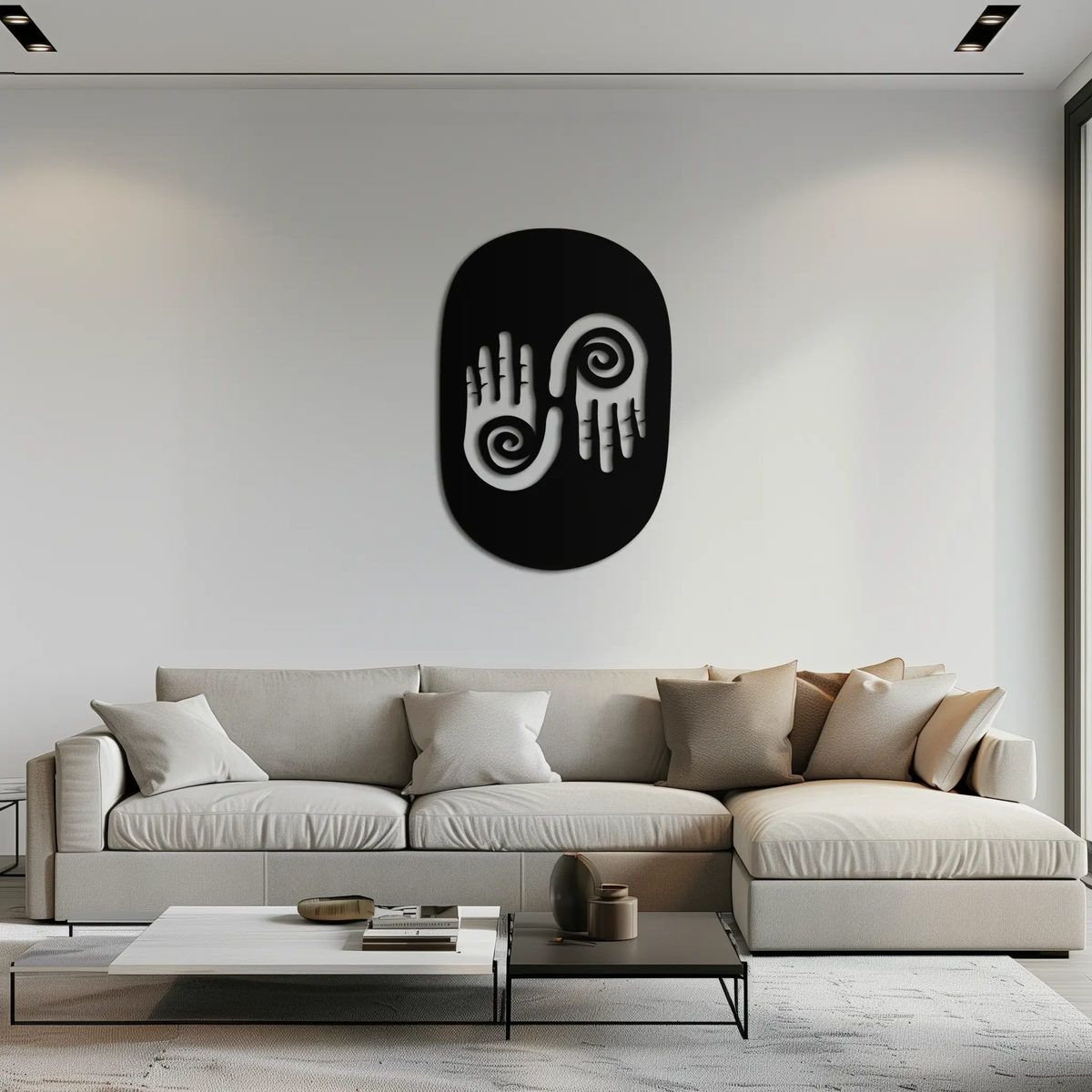 Abstract Spiral Hands Metal Wall Art – Mystical Black Steel Decor with Spiraled Palm Silhouette for Modern Interiors- KAF421 by Enova Art