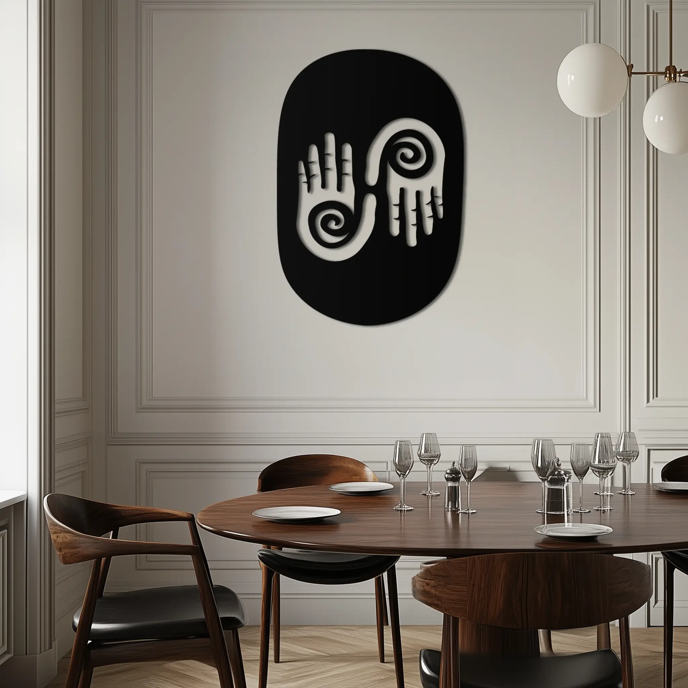 Abstract Spiral Hands Metal Wall Art – Mystical Black Steel Decor with Spiraled Palm Silhouette for Modern Interiors- KAF421 by Enova Art