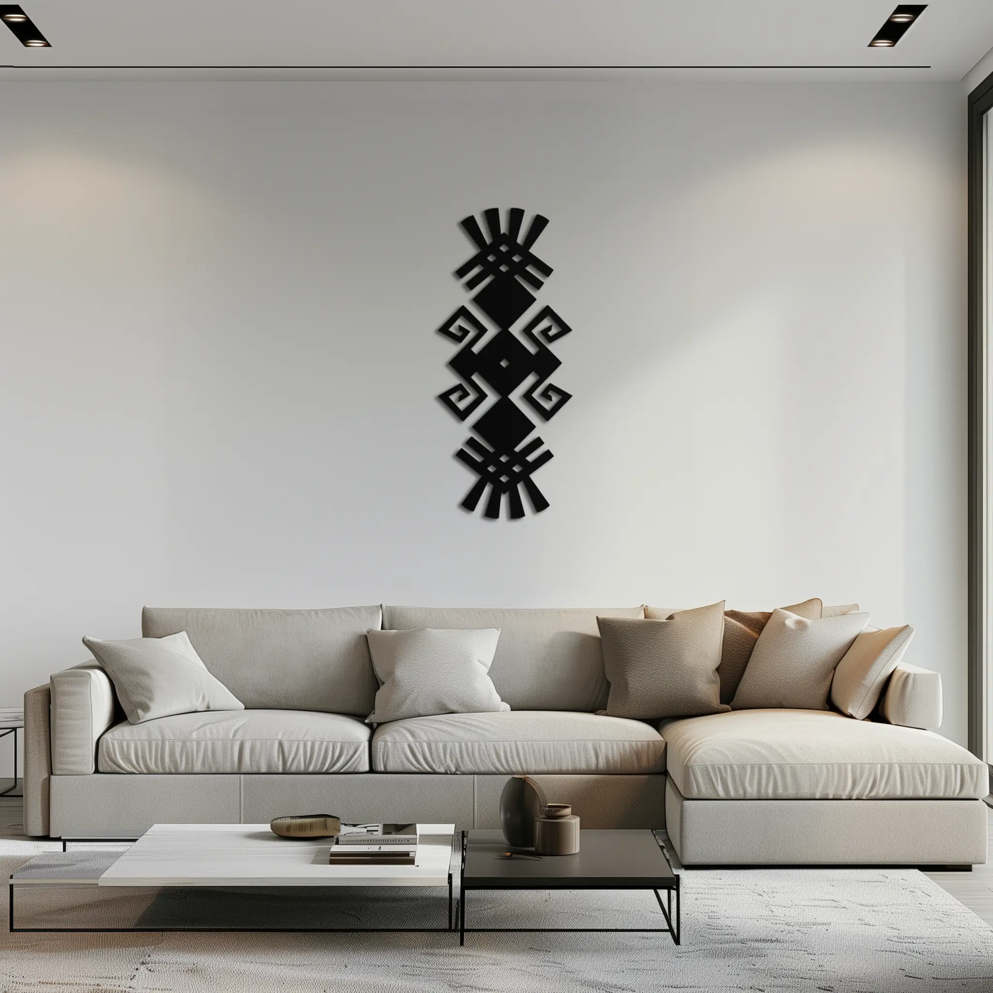 Tribal Ethnic Pattern Metal Wall Art – Abstract Geometric Black Steel Decor for Modern Bohemian Interiors- KAF432 by Enova Art