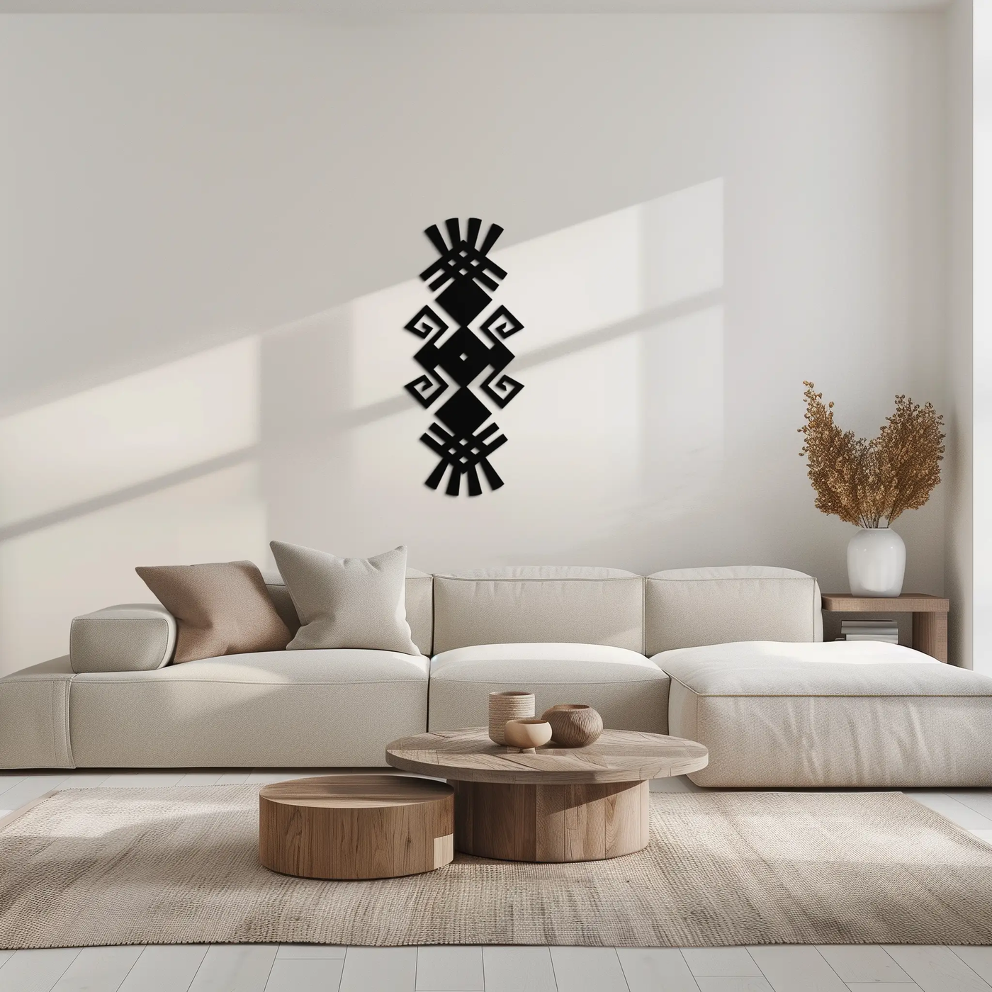 Tribal Ethnic Pattern Metal Wall Art – Abstract Geometric Black Steel Decor for Modern Bohemian Interiors- KAF432 by Enova Art