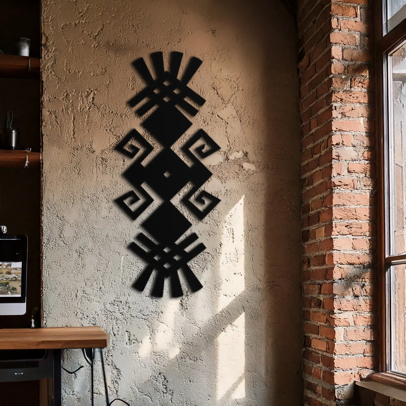 Tribal Ethnic Pattern Metal Wall Art – Abstract Geometric Black Steel Decor for Modern Bohemian Interiors- KAF432 by Enova Art