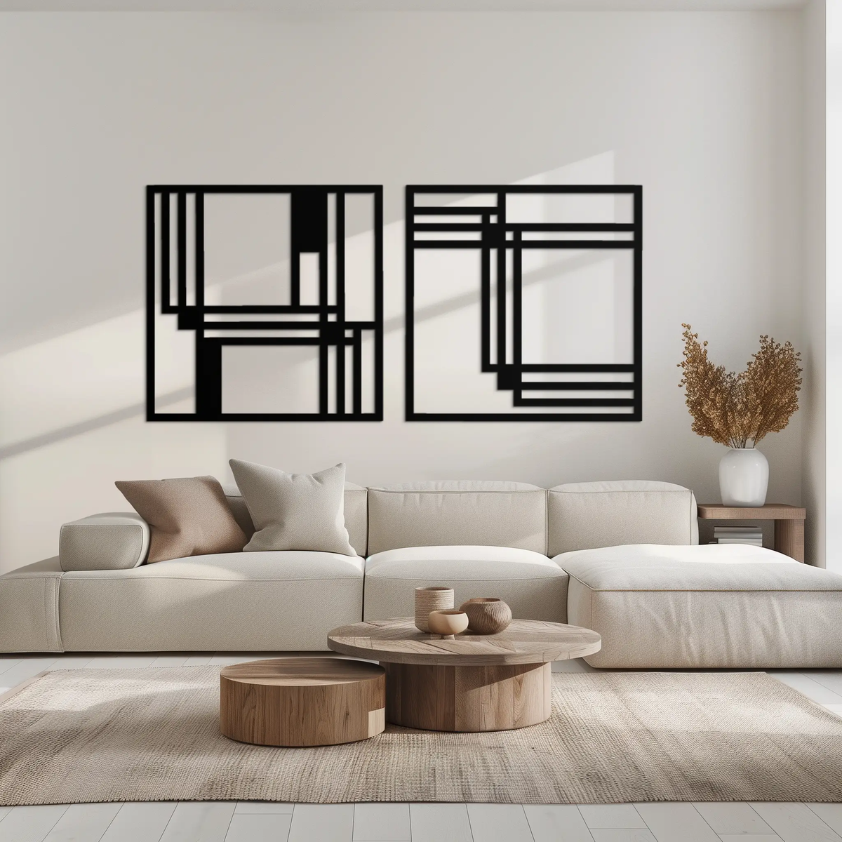 Modern Abstract Rectangles Metal Wall Art – Geometric Minimalist Black Steel Decor, 2 Panel Set for Contemporary Interiors- KAF433 by Enova Art