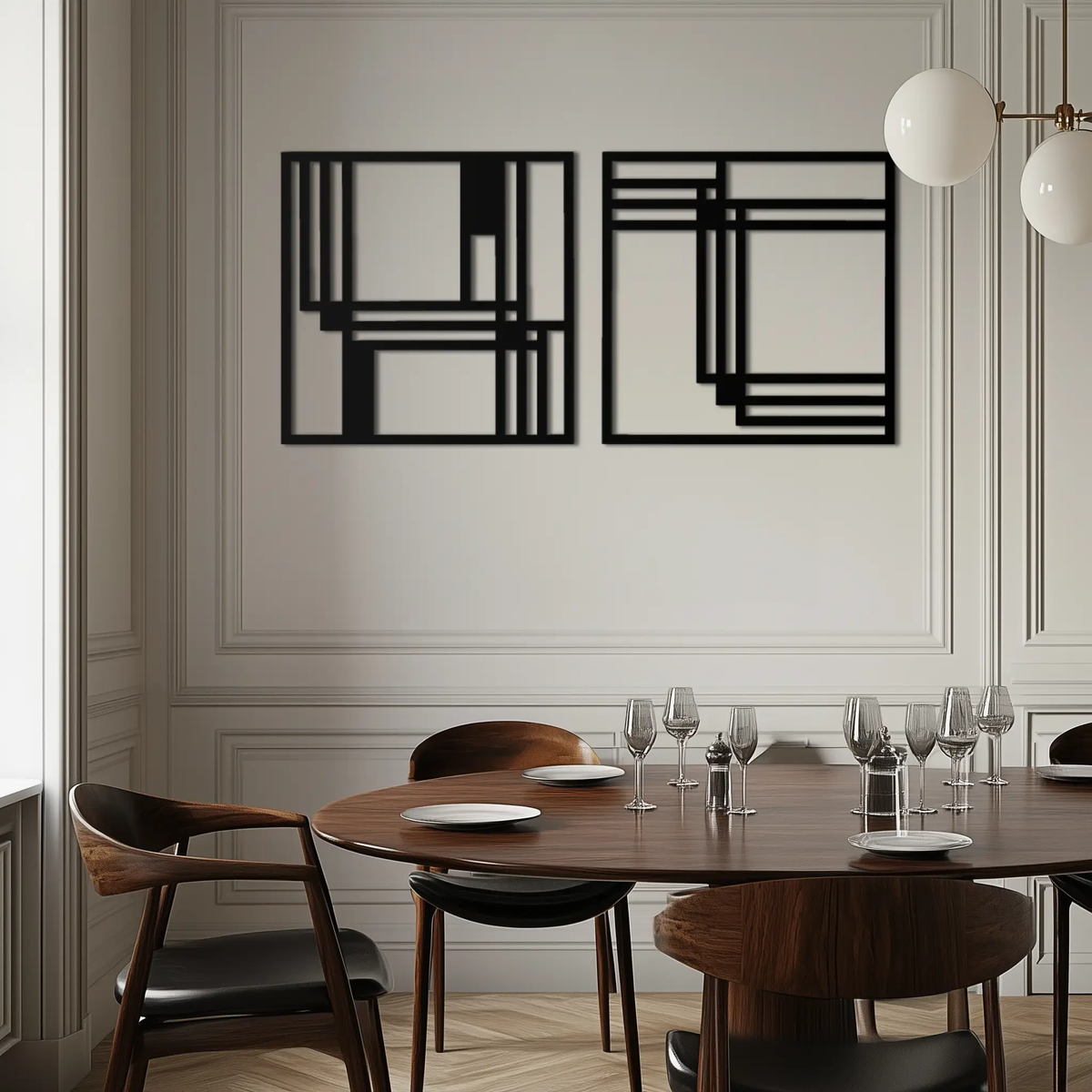 Modern Abstract Rectangles Metal Wall Art – Geometric Minimalist Black Steel Decor, 2 Panel Set for Contemporary Interiors- KAF433 by Enova Art