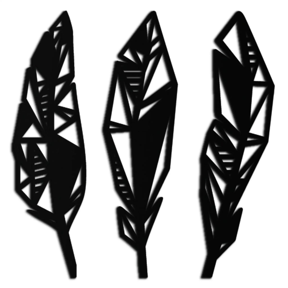 Geometric Feather Trio Metal Wall Art – Abstract Minimalist Black Steel Feather Set for Modern Bohemian Interiors- KAF434 by Enova Art