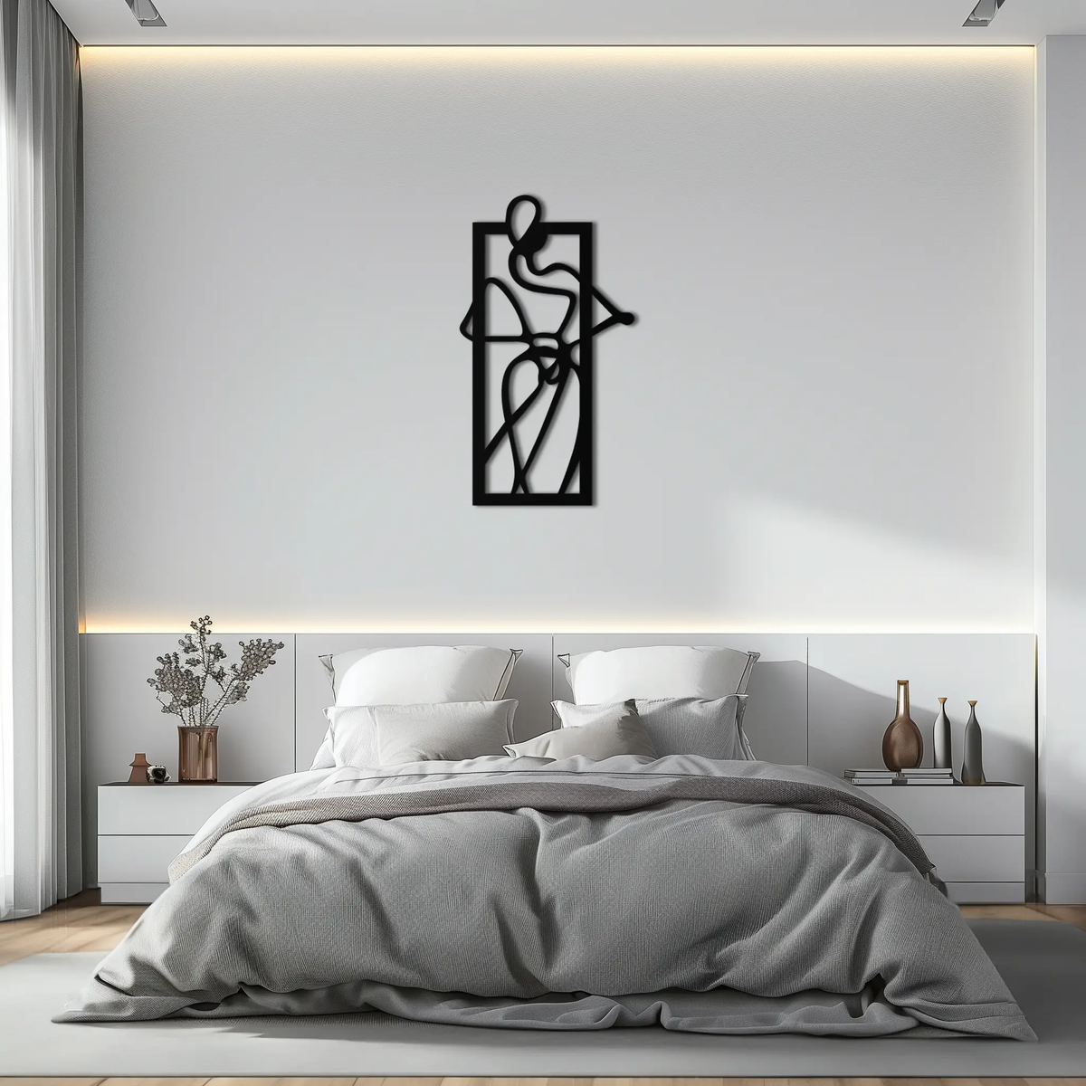 Minimalist Woman Line Art Metal Wall Decor – Abstract Feminine Silhouette Black Steel Artwork for Modern Interiors- KAF437 by Enova Art