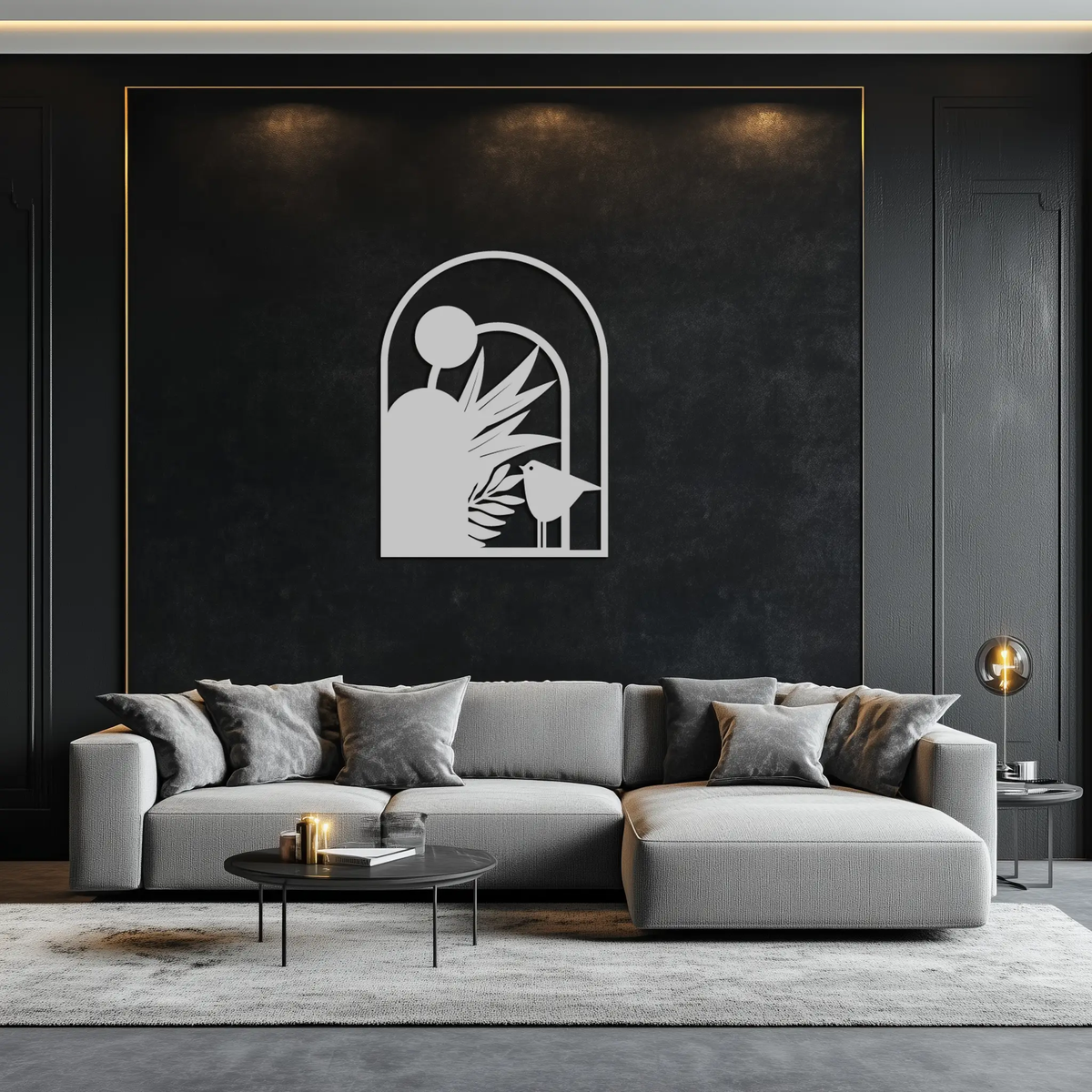 Modern Archway with Bird & Plants Metal Wall Art – Abstract Nature-Inspired Black Steel Decor for Contemporary Interiors- KAF438 by Enova Art