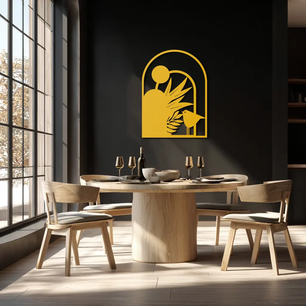 Modern Archway with Bird & Plants Metal Wall Art – Abstract Nature-Inspired Black Steel Decor for Contemporary Interiors- KAF438 by Enova Art