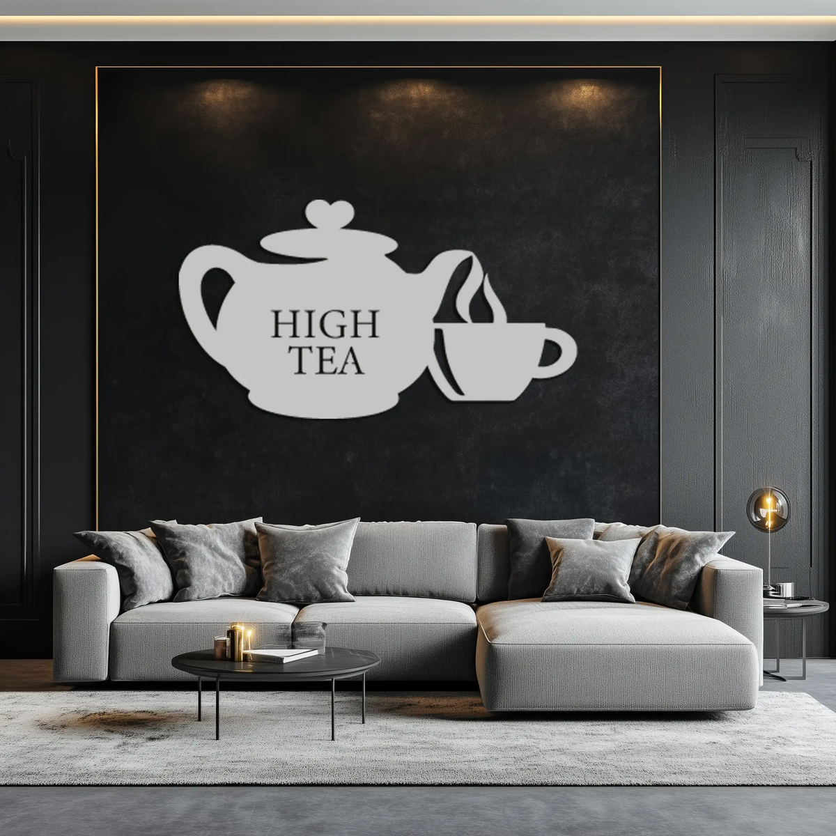 High Tea Teapot & Cup Metal Wall Art – Elegant Black Steel Tea-Time Decor for Kitchen, Café, and Dining Spaces- KAF440 by Enova Art