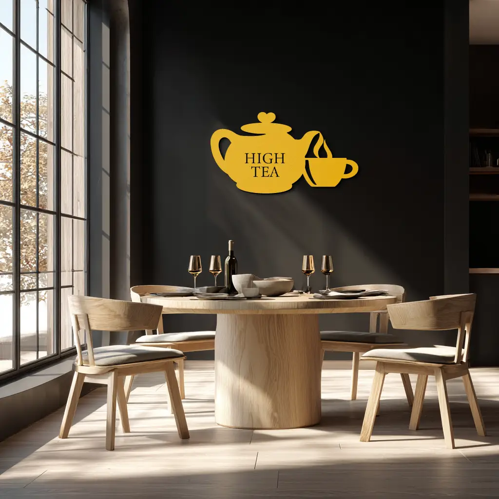 High Tea Teapot & Cup Metal Wall Art – Elegant Black Steel Tea-Time Decor for Kitchen, Café, and Dining Spaces- KAF440 by Enova Art