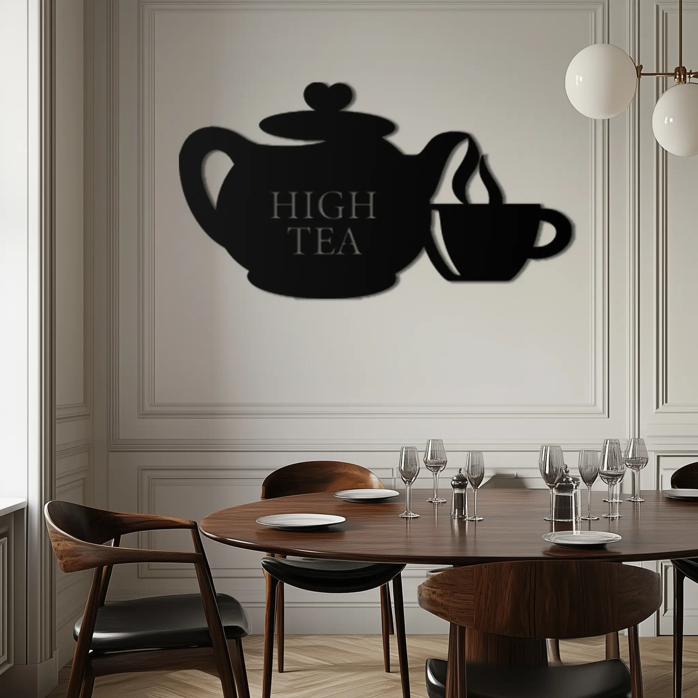 High Tea Teapot & Cup Metal Wall Art – Elegant Black Steel Tea-Time Decor for Kitchen, Café, and Dining Spaces- KAF440 by Enova Art