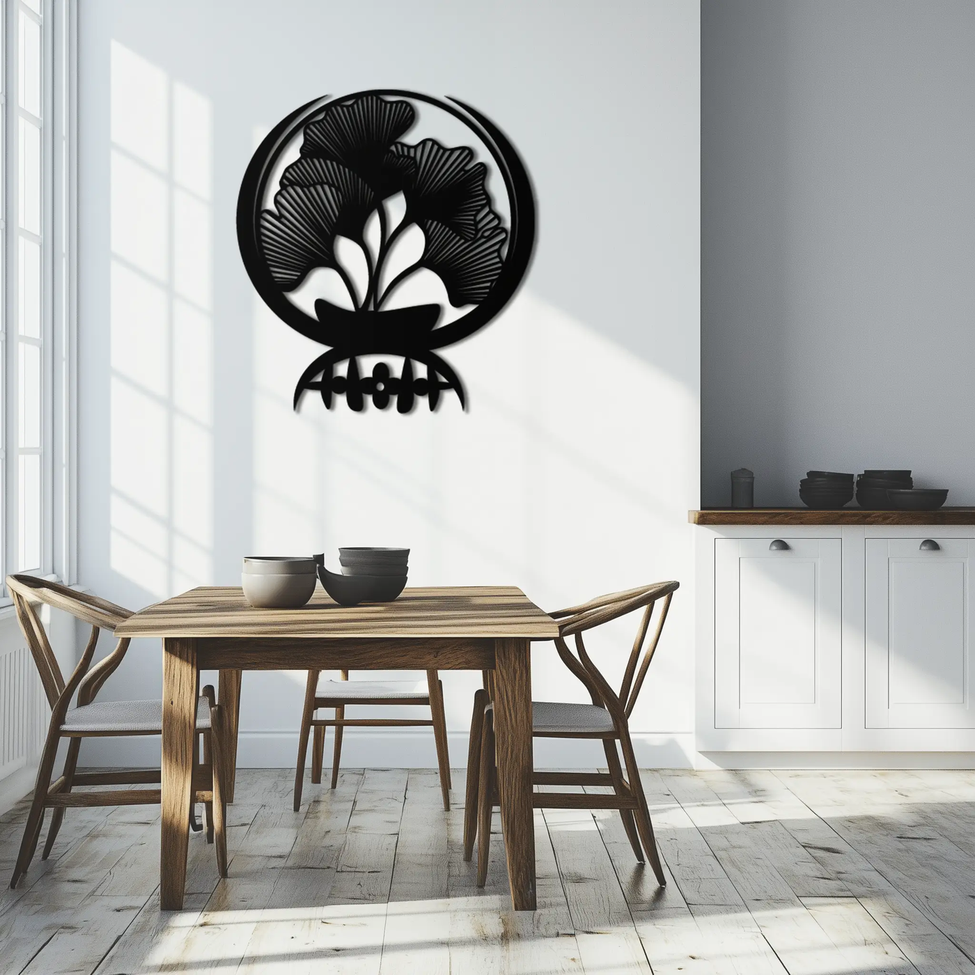 Ginkgo Leaves Abstract Metal Wall Art – Elegant Nature-Inspired Black Steel Decor for Modern Home Interiors- KAF441 by Enova Art