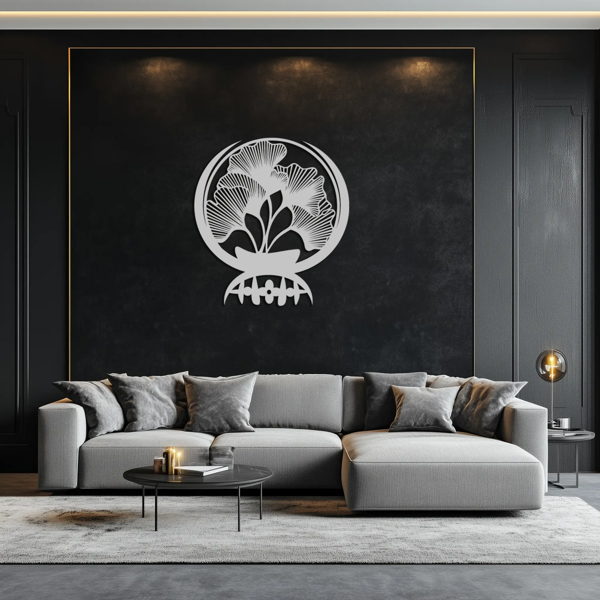 Ginkgo Leaves Abstract Metal Wall Art – Elegant Nature-Inspired Black Steel Decor for Modern Home Interiors- KAF441 by Enova Art