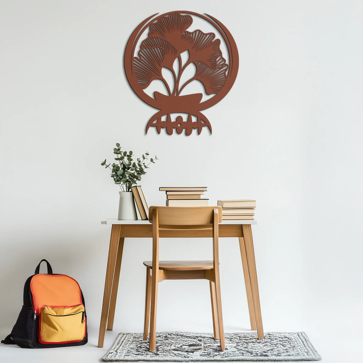 Ginkgo Leaves Abstract Metal Wall Art – Elegant Nature-Inspired Black Steel Decor for Modern Home Interiors- KAF441 by Enova Art