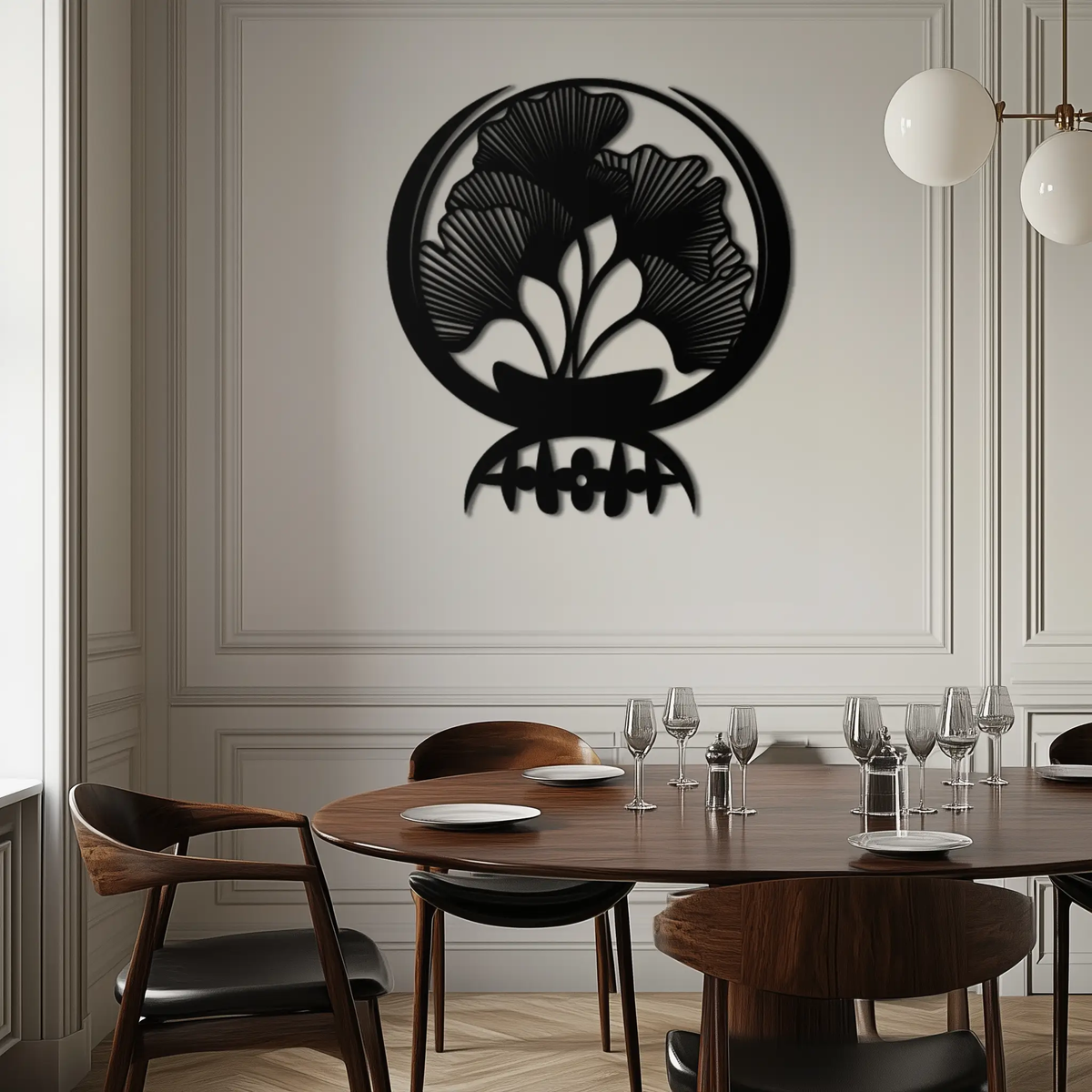 Ginkgo Leaves Abstract Metal Wall Art – Elegant Nature-Inspired Black Steel Decor for Modern Home Interiors- KAF441 by Enova Art