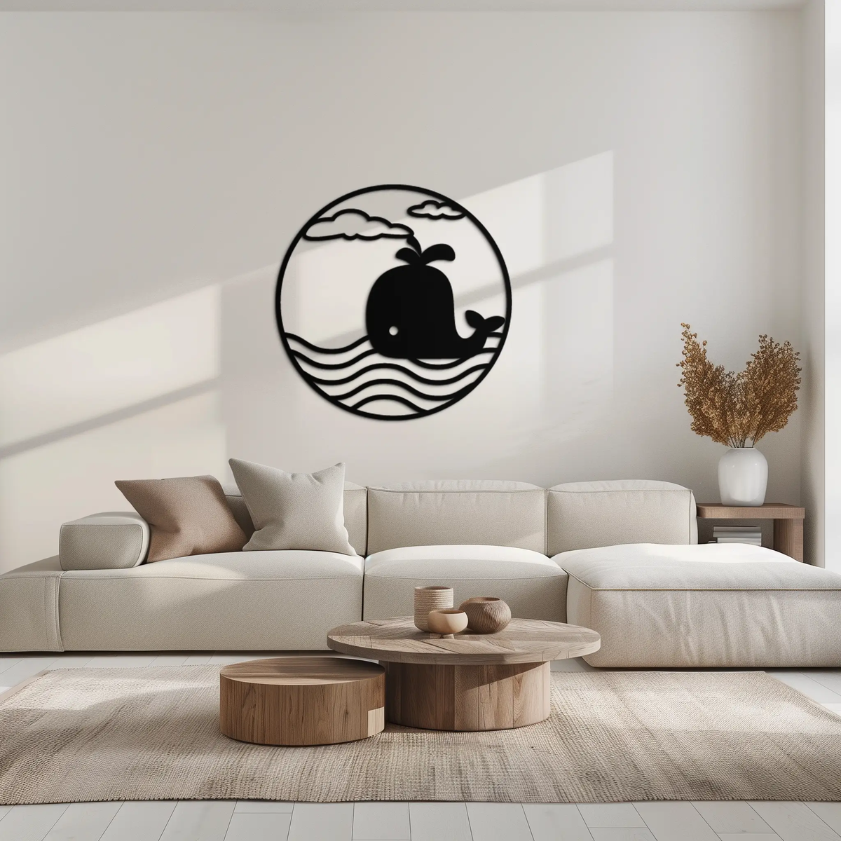 Cute Whale Ocean Scene Metal Wall Art – Playful Circular Black Steel Decor for Kids Rooms, Nurseries, and Coastal Interiors- KAF443 by Enova Art