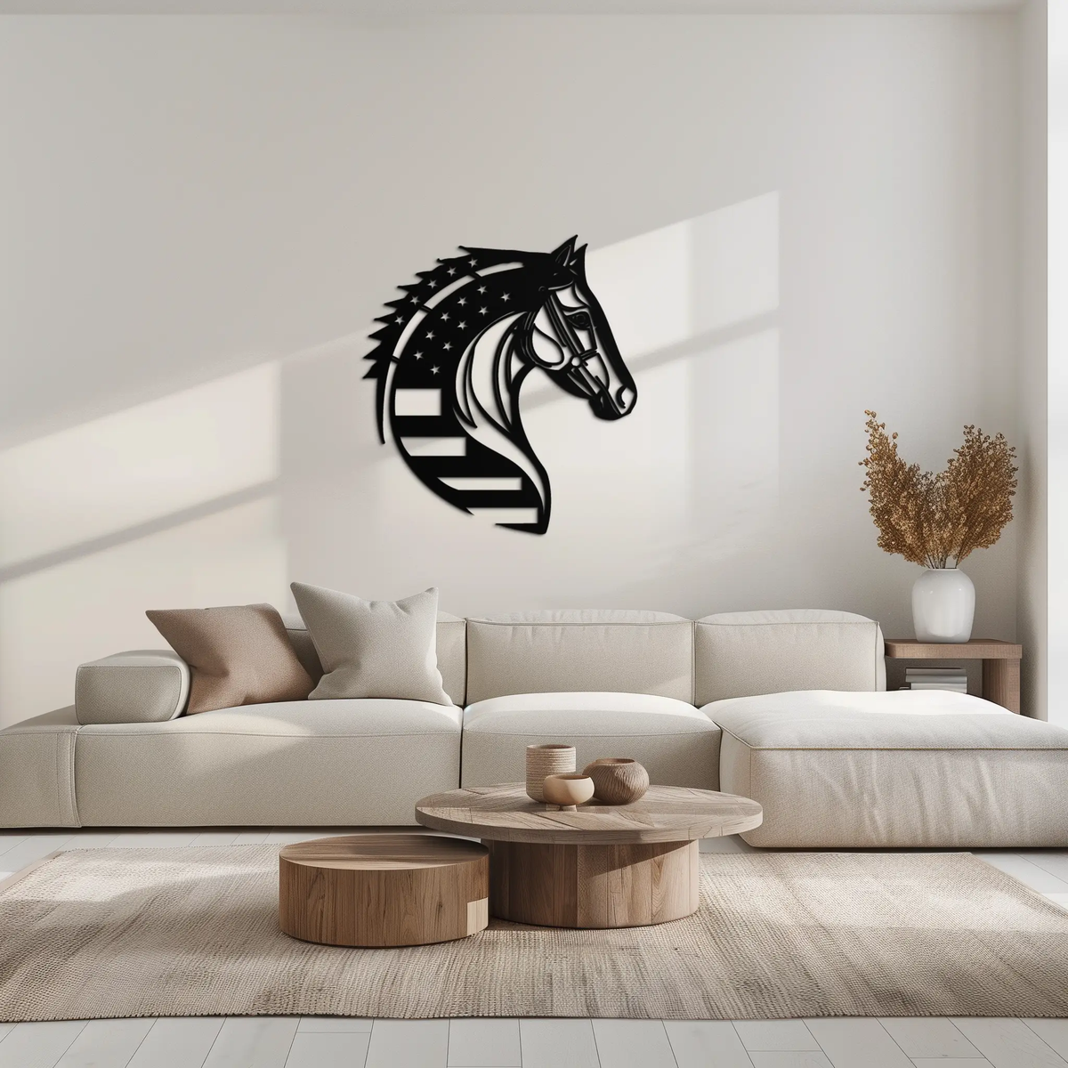 American Flag Horse Head Metal Wall Art – Patriotic Black Steel Equine Decor for Home, Barn and Ranch Interiors- KAF445 by Enova Art