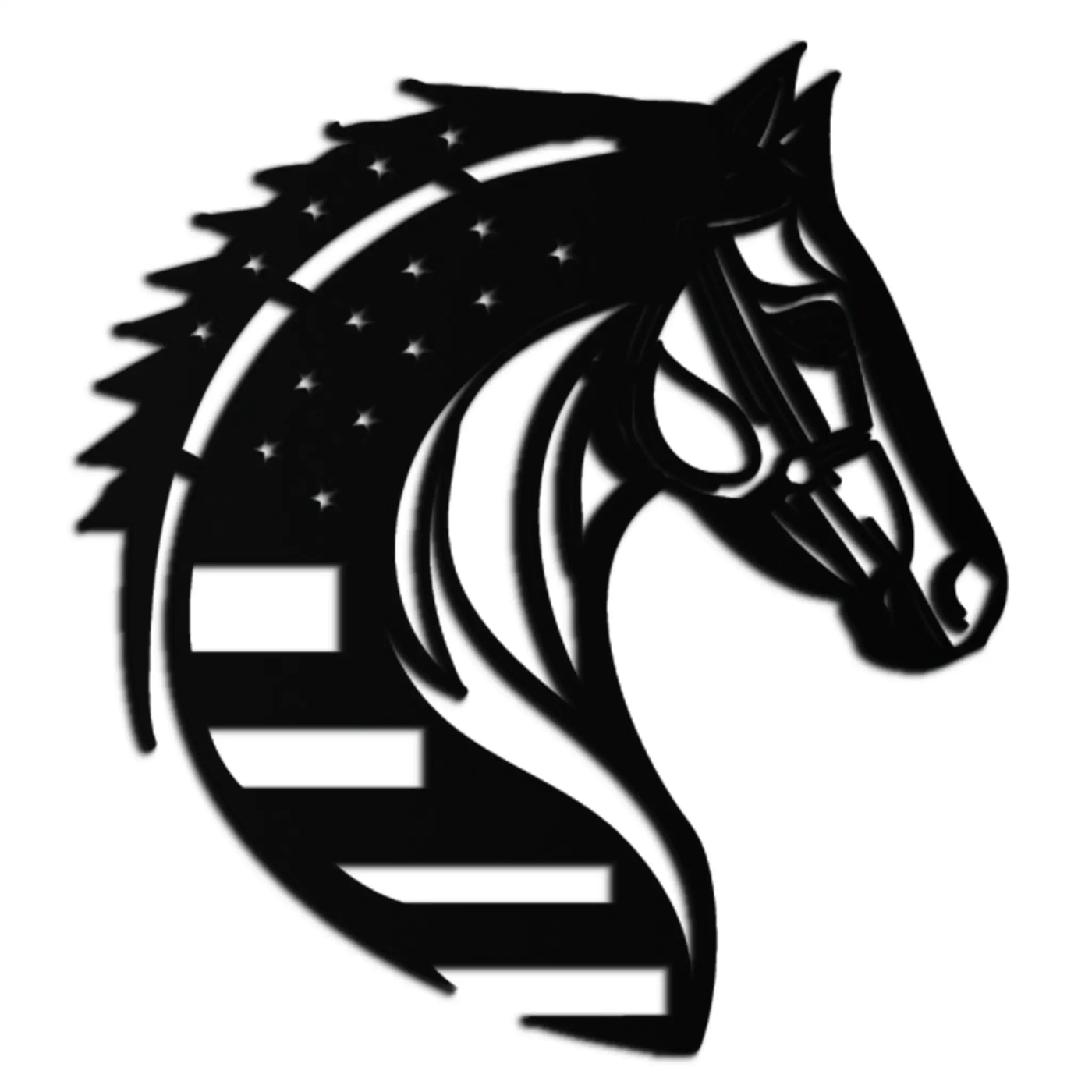 American Flag Horse Head Metal Wall Art – Patriotic Black Steel Equine Decor for Home, Barn and Ranch Interiors- KAF445 by Enova Art