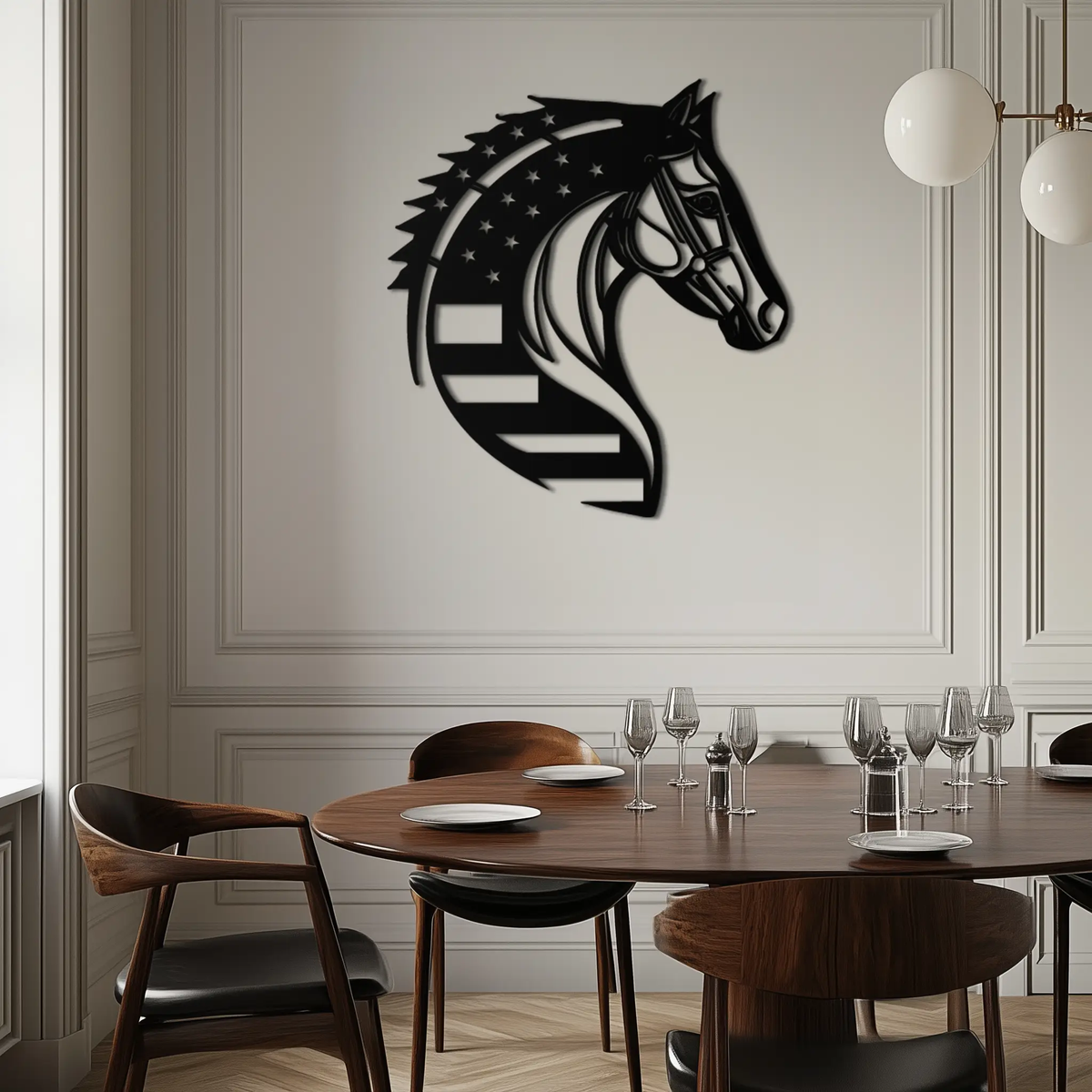 American Flag Horse Head Metal Wall Art – Patriotic Black Steel Equine Decor for Home, Barn and Ranch Interiors- KAF445 by Enova Art