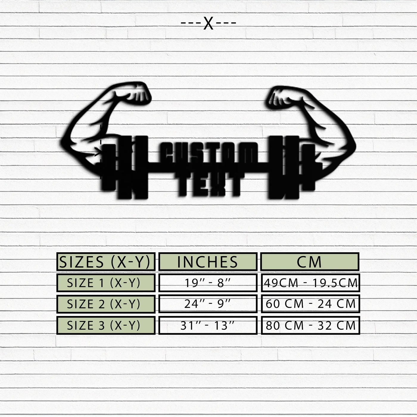 Personalized Fitness Barbell Metal Wall Art – Custom Text Muscular Arms Black Steel Decor for Gym and Workout Spaces- KAF448 by Enova Art