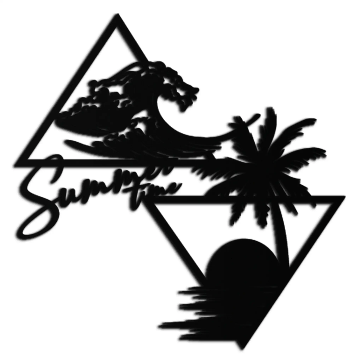 Summer Time Beach Scene Metal Wall Art – Tropical Ocean Waves and Palm Tree Black Steel Decor for Coastal Interiors- KAF461 by Enova Art