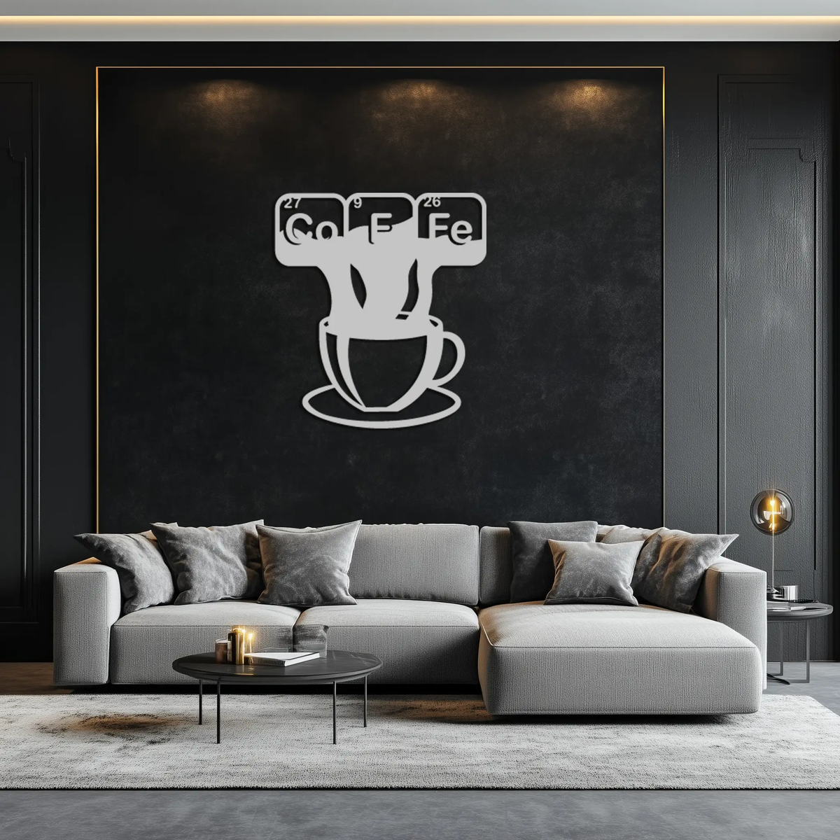 Coffee Elements Chemistry Metal Wall Art – Scientific Coffee Cup Black Steel Decor for Kitchens, Cafés, and Offices- KAF462 by Enova Art
