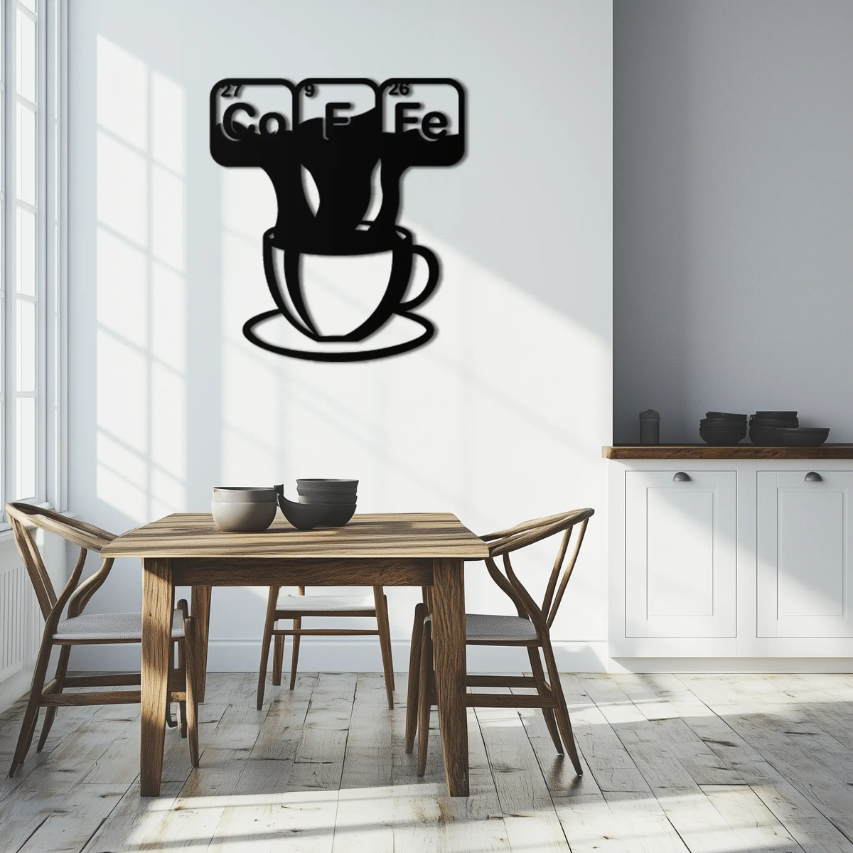Coffee Elements Chemistry Metal Wall Art – Scientific Coffee Cup Black Steel Decor for Kitchens, Cafés, and Offices- KAF462 by Enova Art