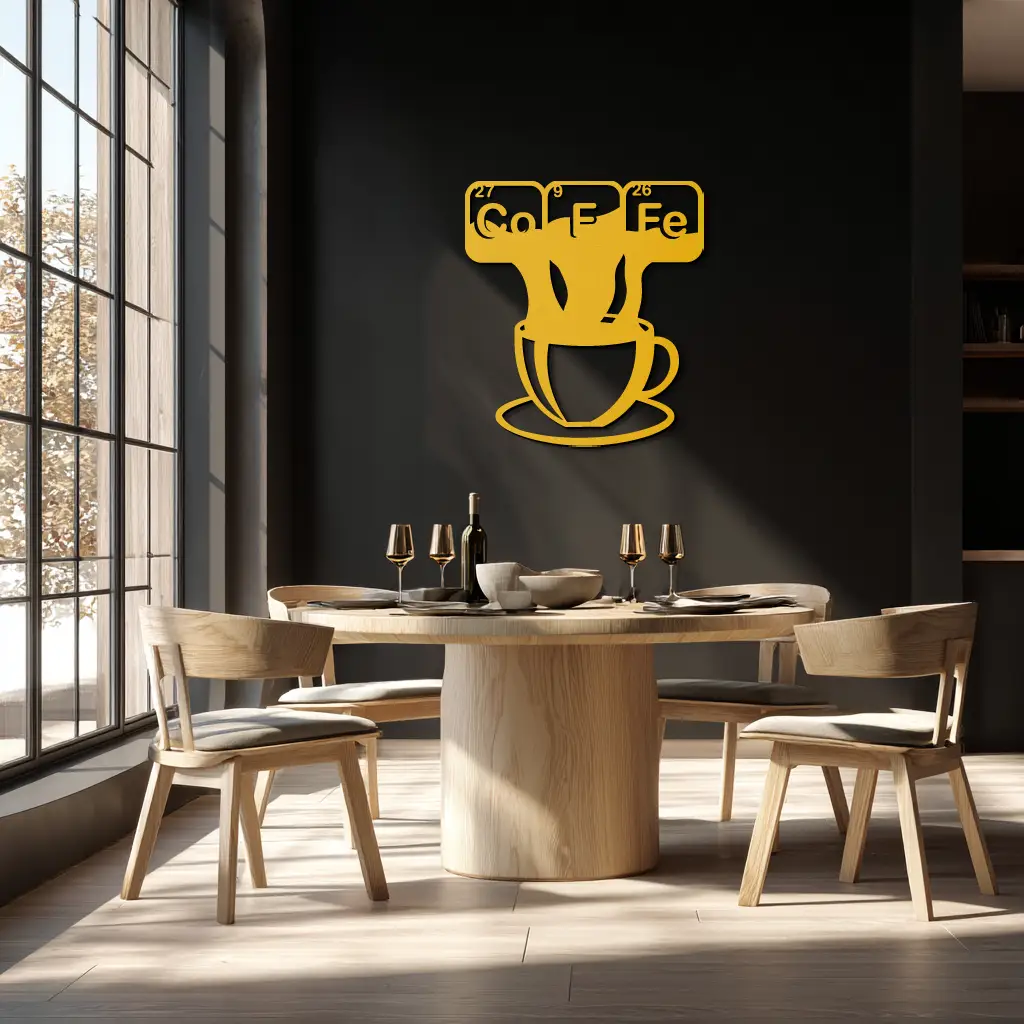 Coffee Elements Chemistry Metal Wall Art – Scientific Coffee Cup Black Steel Decor for Kitchens, Cafés, and Offices- KAF462 by Enova Art
