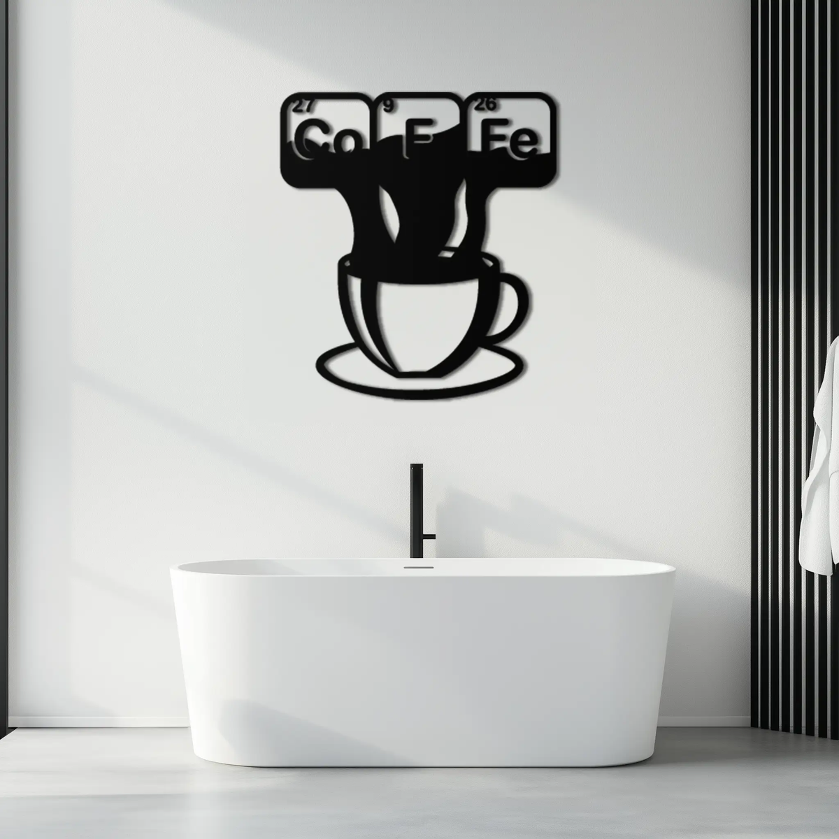 Coffee Elements Chemistry Metal Wall Art – Scientific Coffee Cup Black Steel Decor for Kitchens, Cafés, and Offices- KAF462 by Enova Art