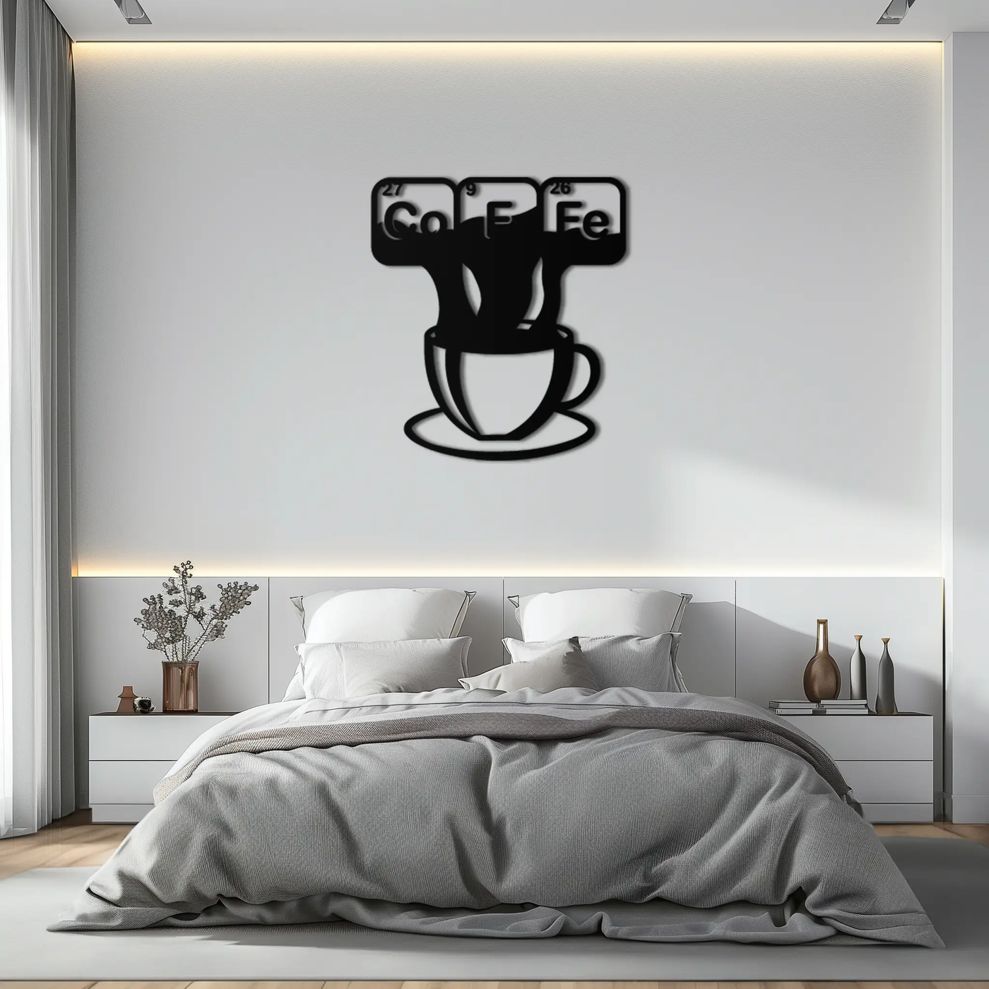 Coffee Elements Chemistry Metal Wall Art – Scientific Coffee Cup Black Steel Decor for Kitchens, Cafés, and Offices- KAF462 by Enova Art