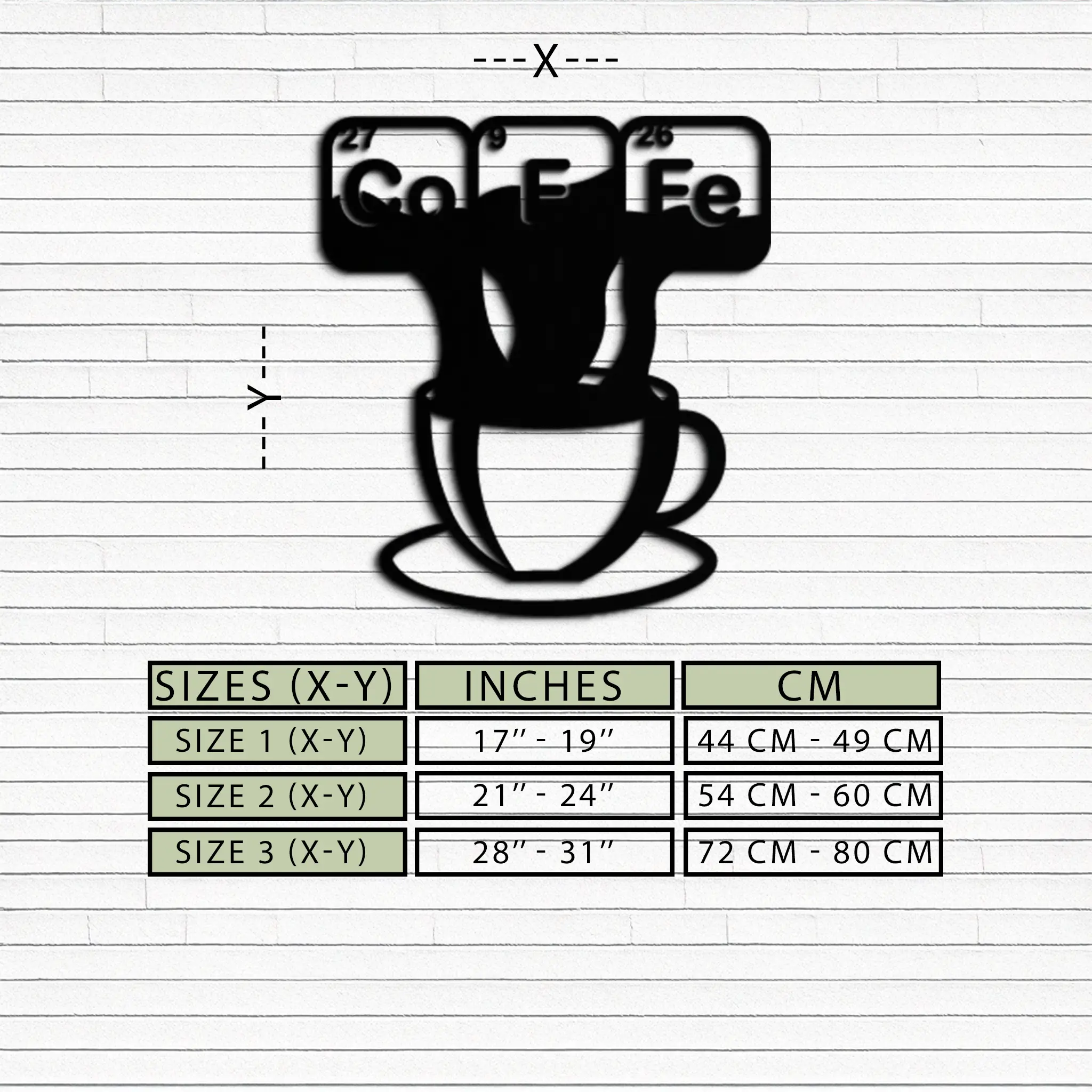Coffee Elements Chemistry Metal Wall Art – Scientific Coffee Cup Black Steel Decor for Kitchens, Cafés, and Offices- KAF462 by Enova Art