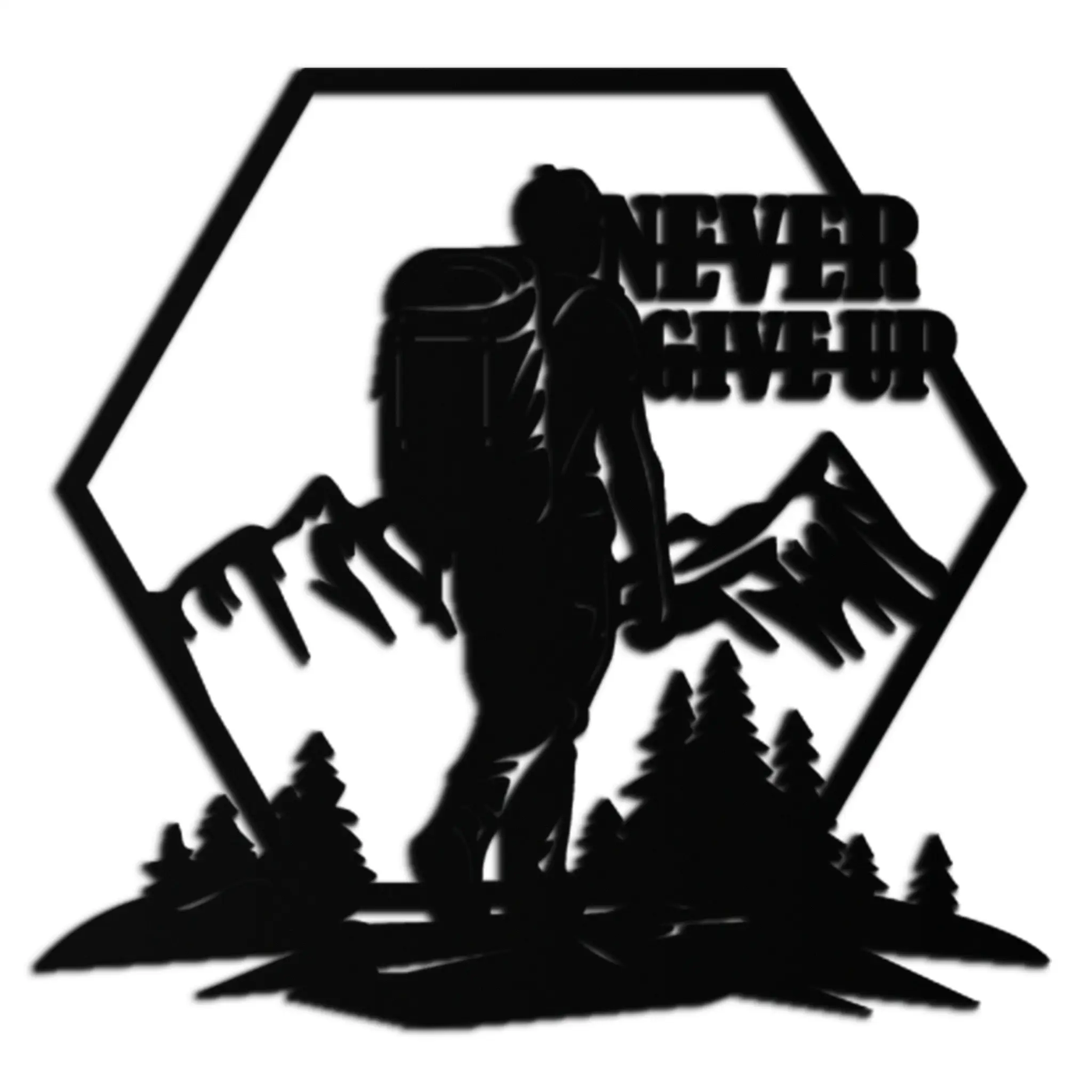 Never Give Up Hiking Metal Wall Art – Motivational Mountain Hiker Black Steel Decor for Adventure Lovers and Outdoor Enthusiasts- KAF463 by Enova Art