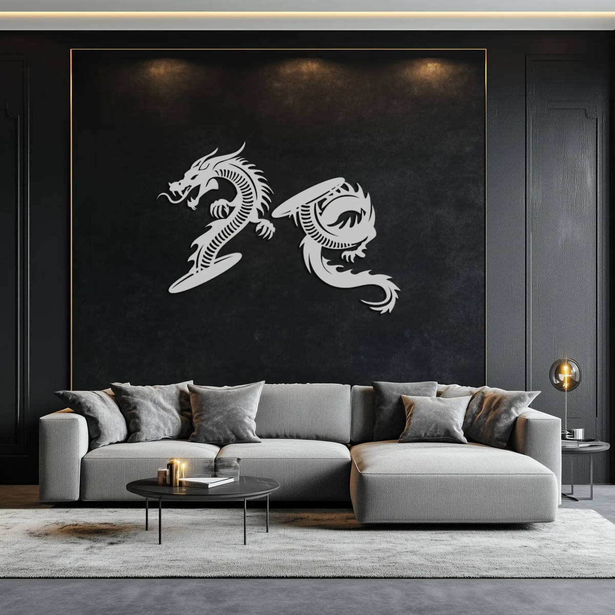 Yin Yang Dragon Duo Metal Wall Art – Eastern-Inspired Black Steel Decor for Modern, Zen and Asian-Themed Interiors- KAF464 by Enova Art