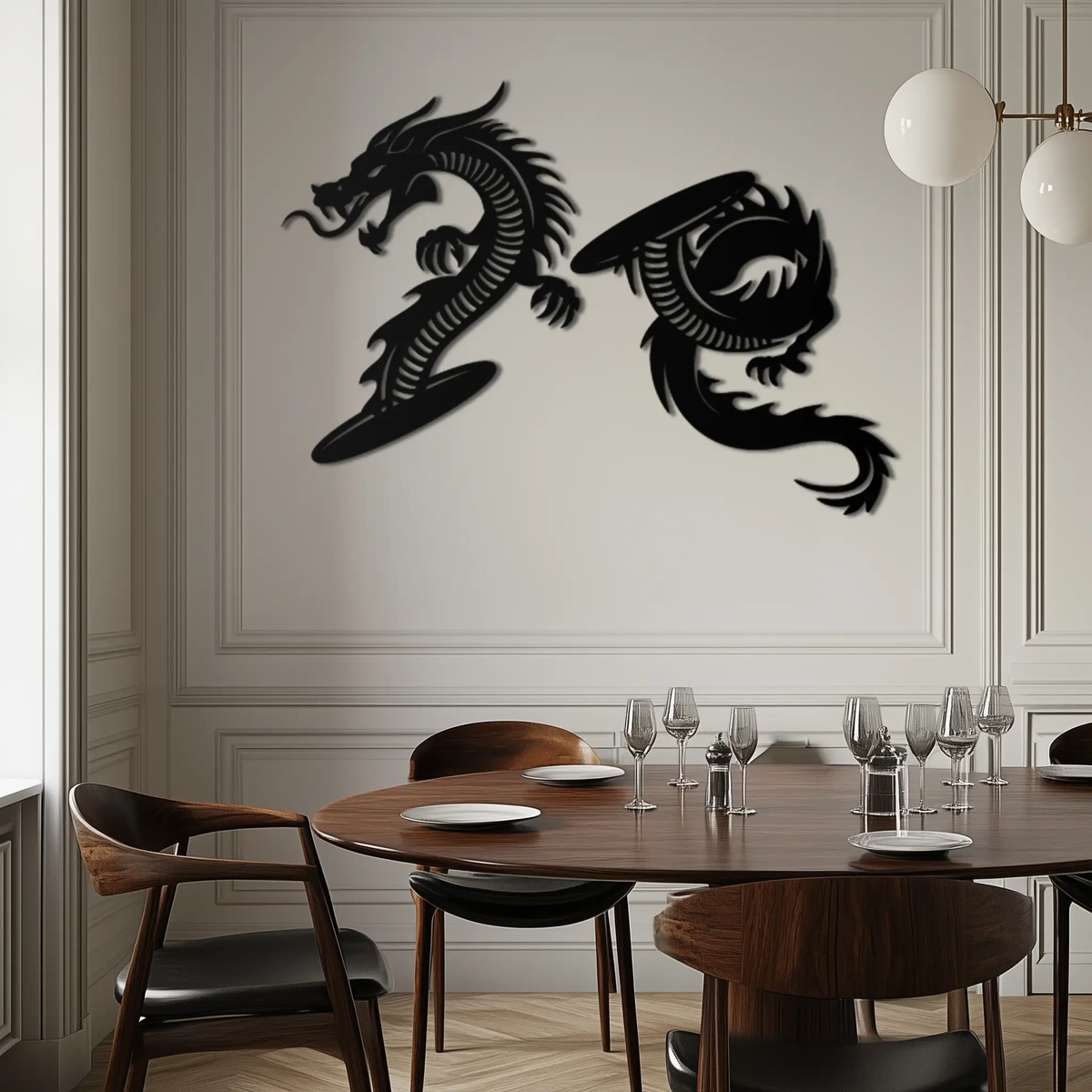 Yin Yang Dragon Duo Metal Wall Art – Eastern-Inspired Black Steel Decor for Modern, Zen and Asian-Themed Interiors- KAF464 by Enova Art