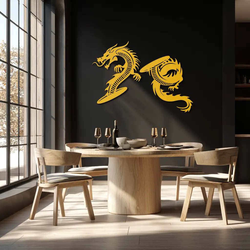 Yin Yang Dragon Duo Metal Wall Art – Eastern-Inspired Black Steel Decor for Modern, Zen and Asian-Themed Interiors- KAF464 by Enova Art